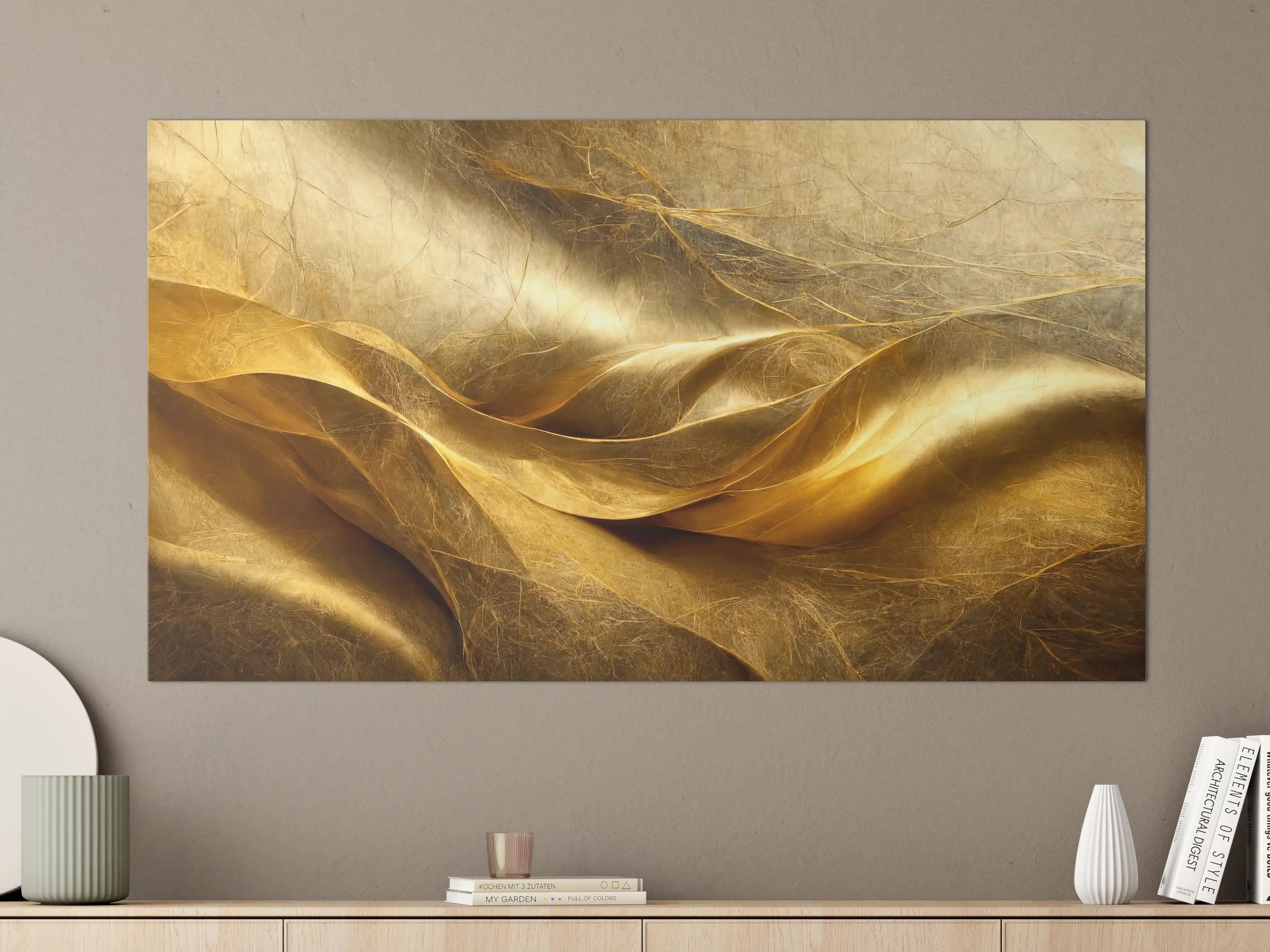 Große Wandbilder - Goldene Stofftextur mit eleganten Falten
