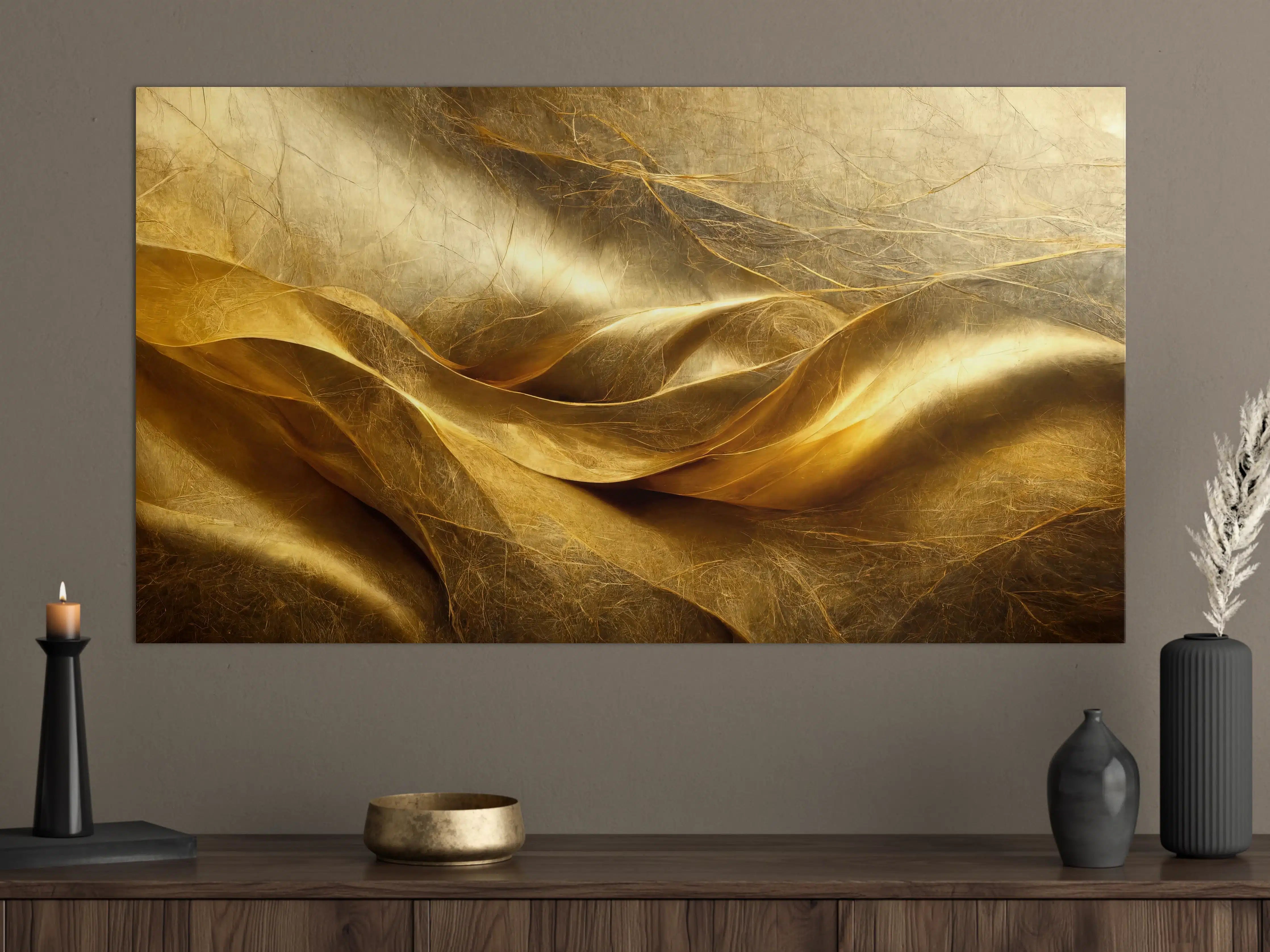 Große Wandbilder - Goldene Stofftextur mit eleganten Falten