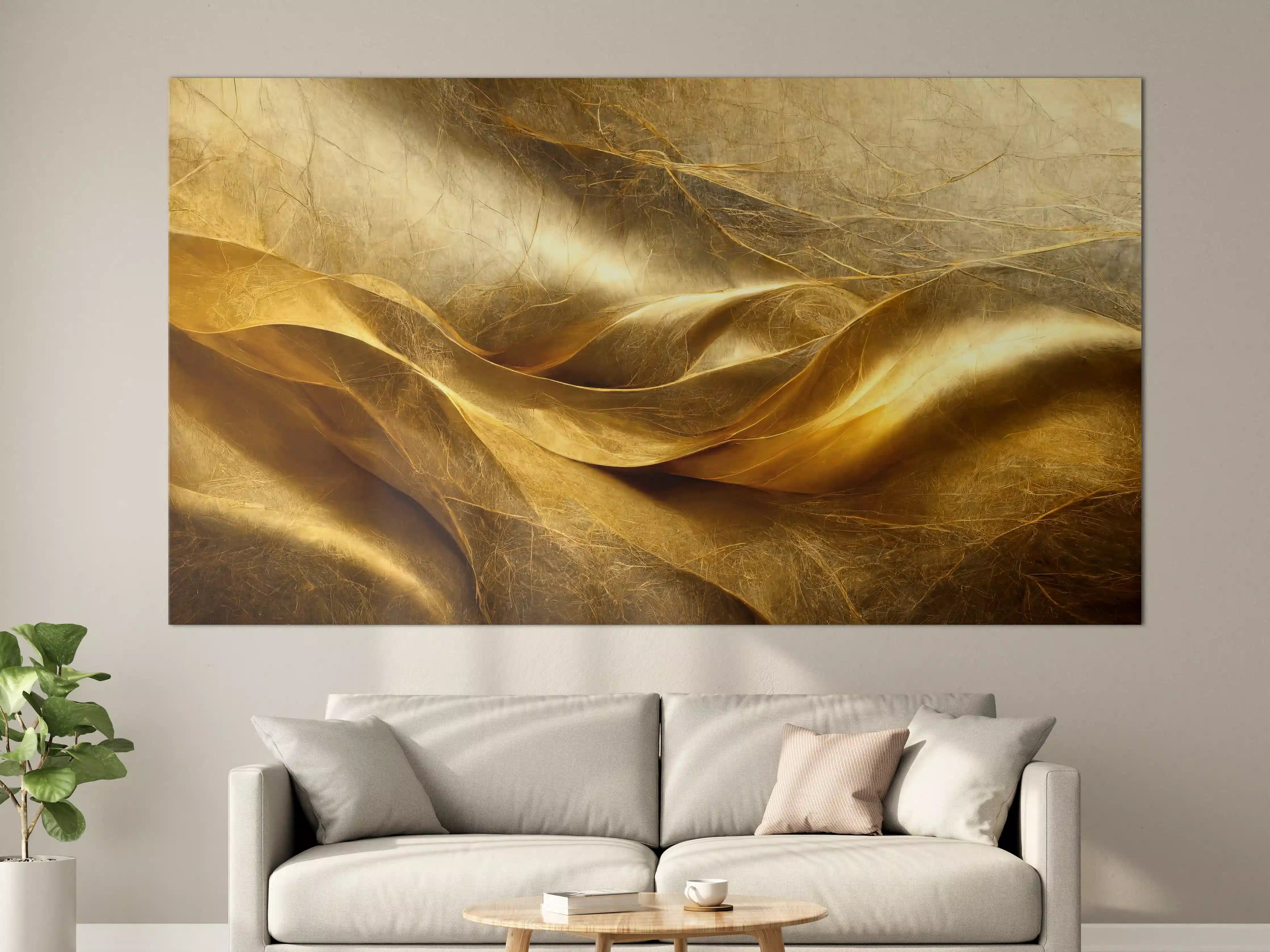 Große Wandbilder - Goldene Stofftextur mit eleganten Falten