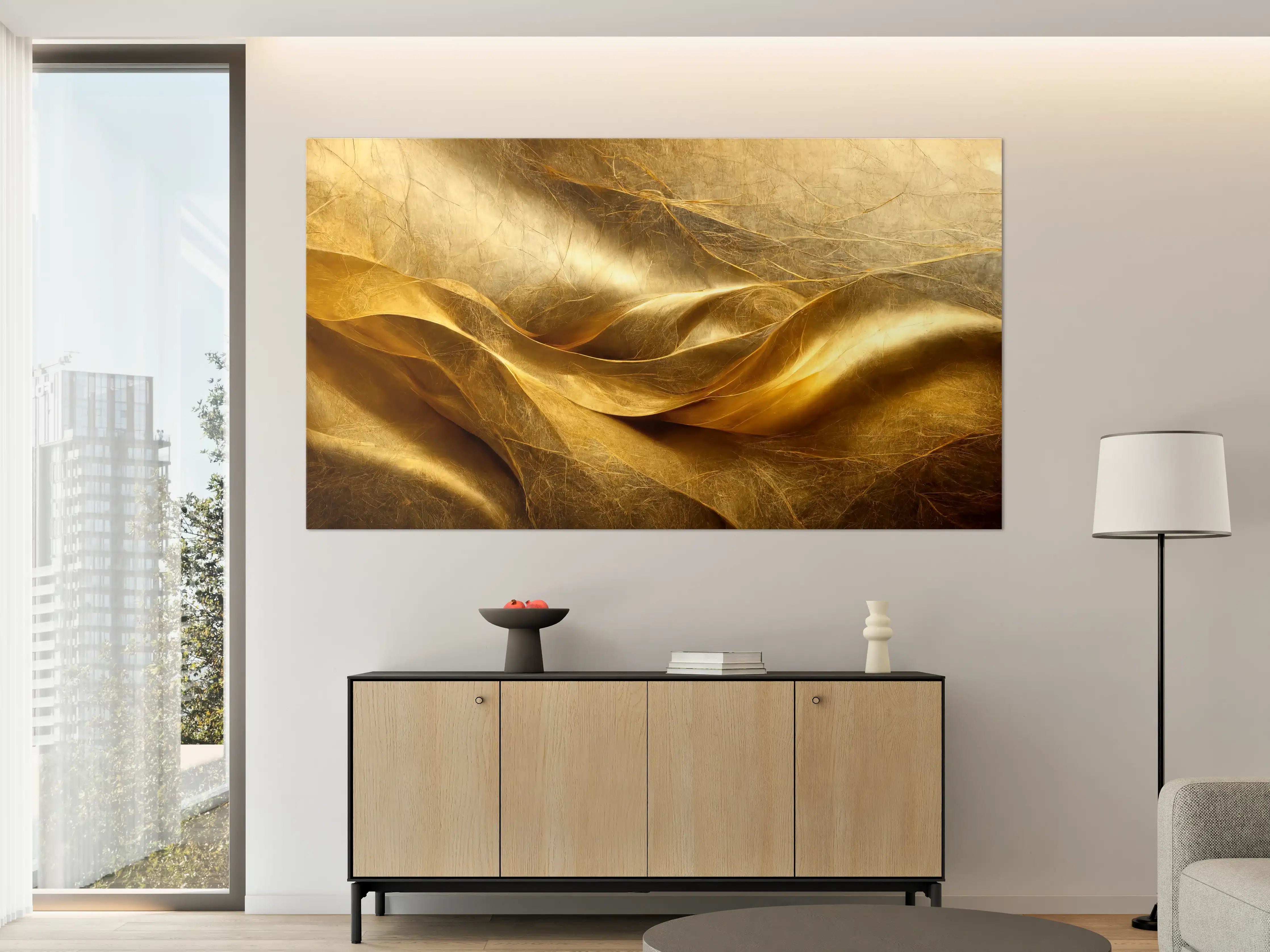 Große Wandbilder - Goldene Stofftextur mit eleganten Falten
