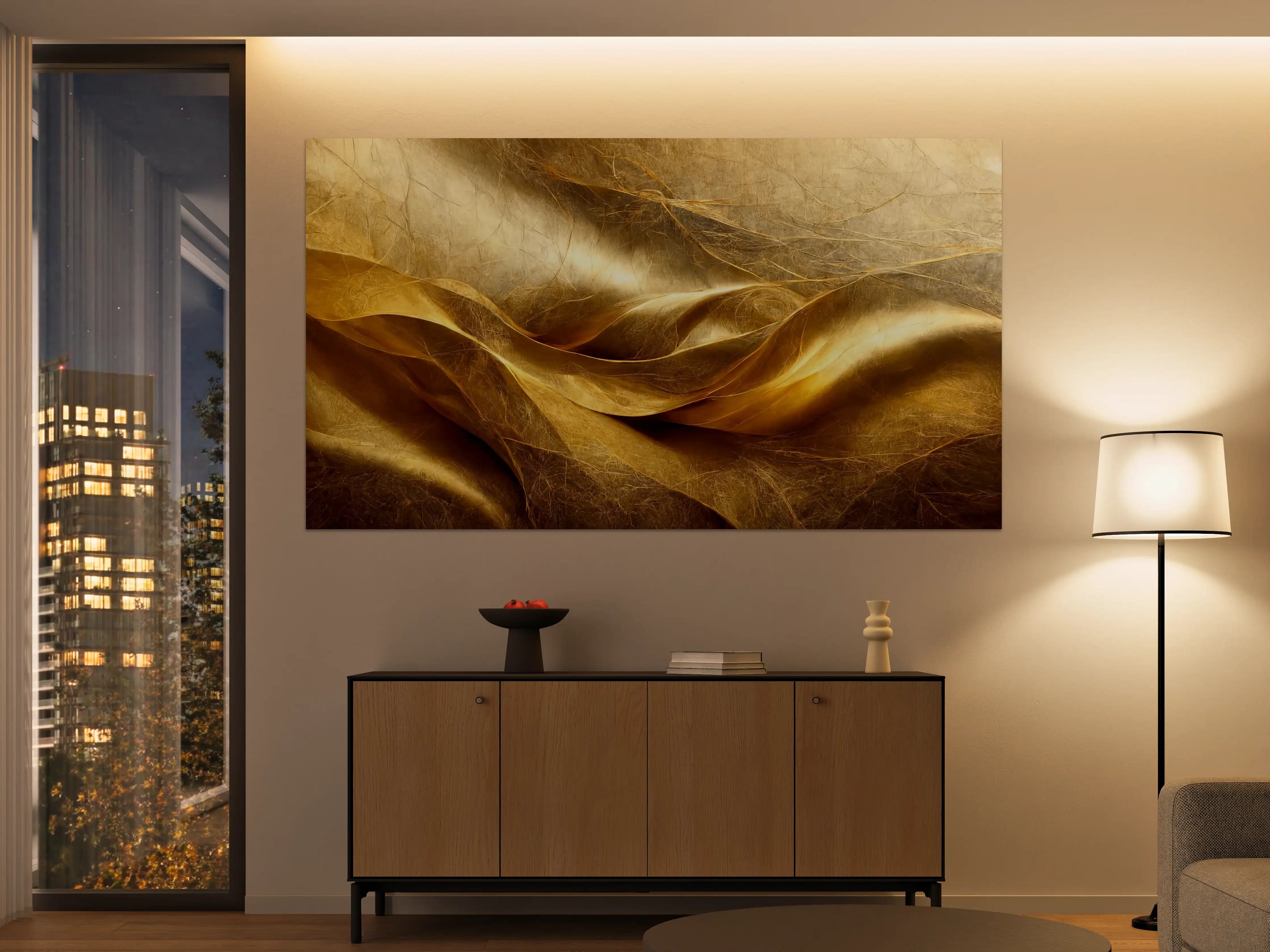 Große Wandbilder - Goldene Stofftextur mit eleganten Falten
