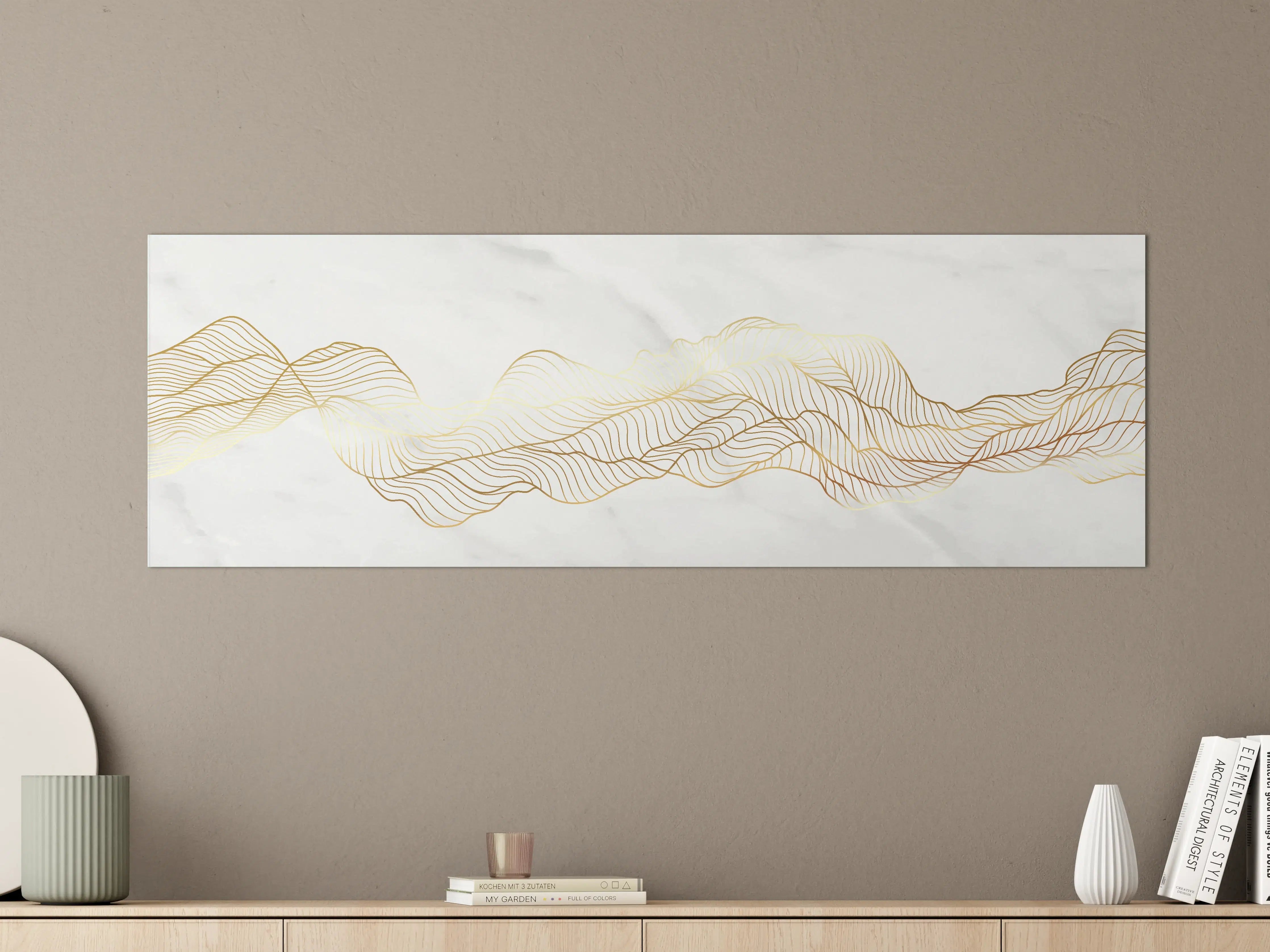 Große Wandbilder - Goldene Welle auf Marmor