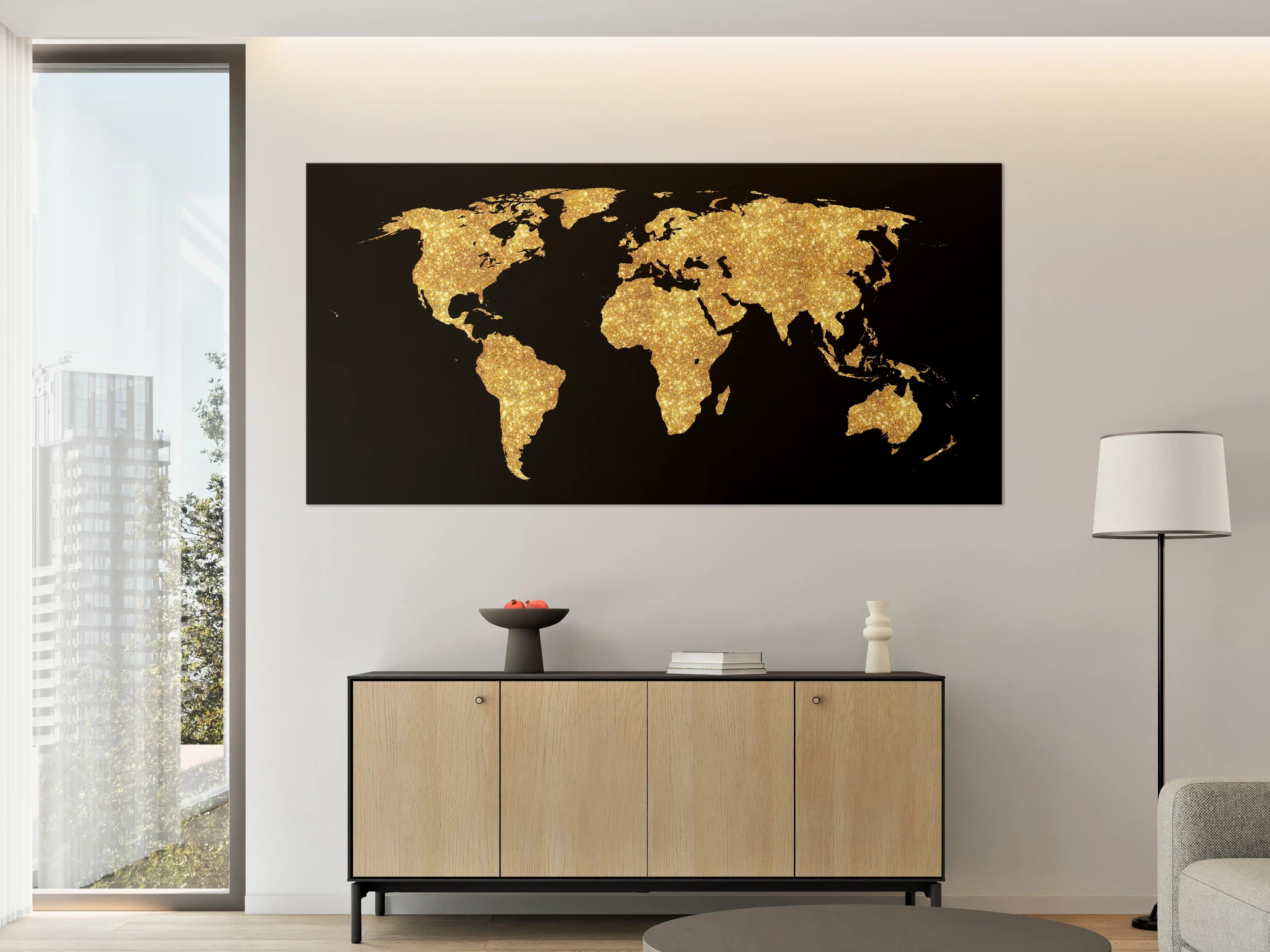 Große Wandbilder - Goldene Weltkarte Nachtlicht