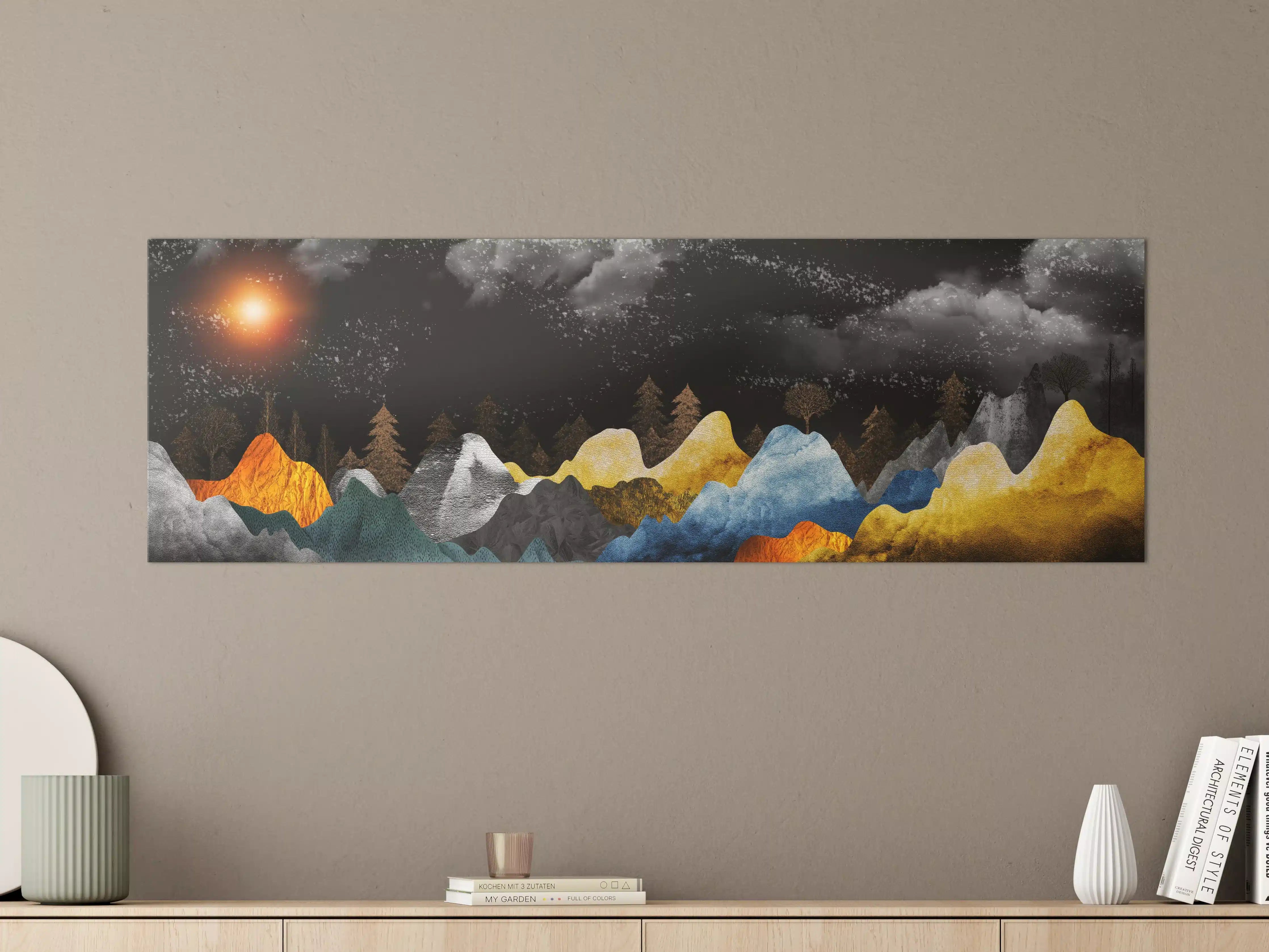 Große Wandbilder - Goldene Winterberge Wandtapete