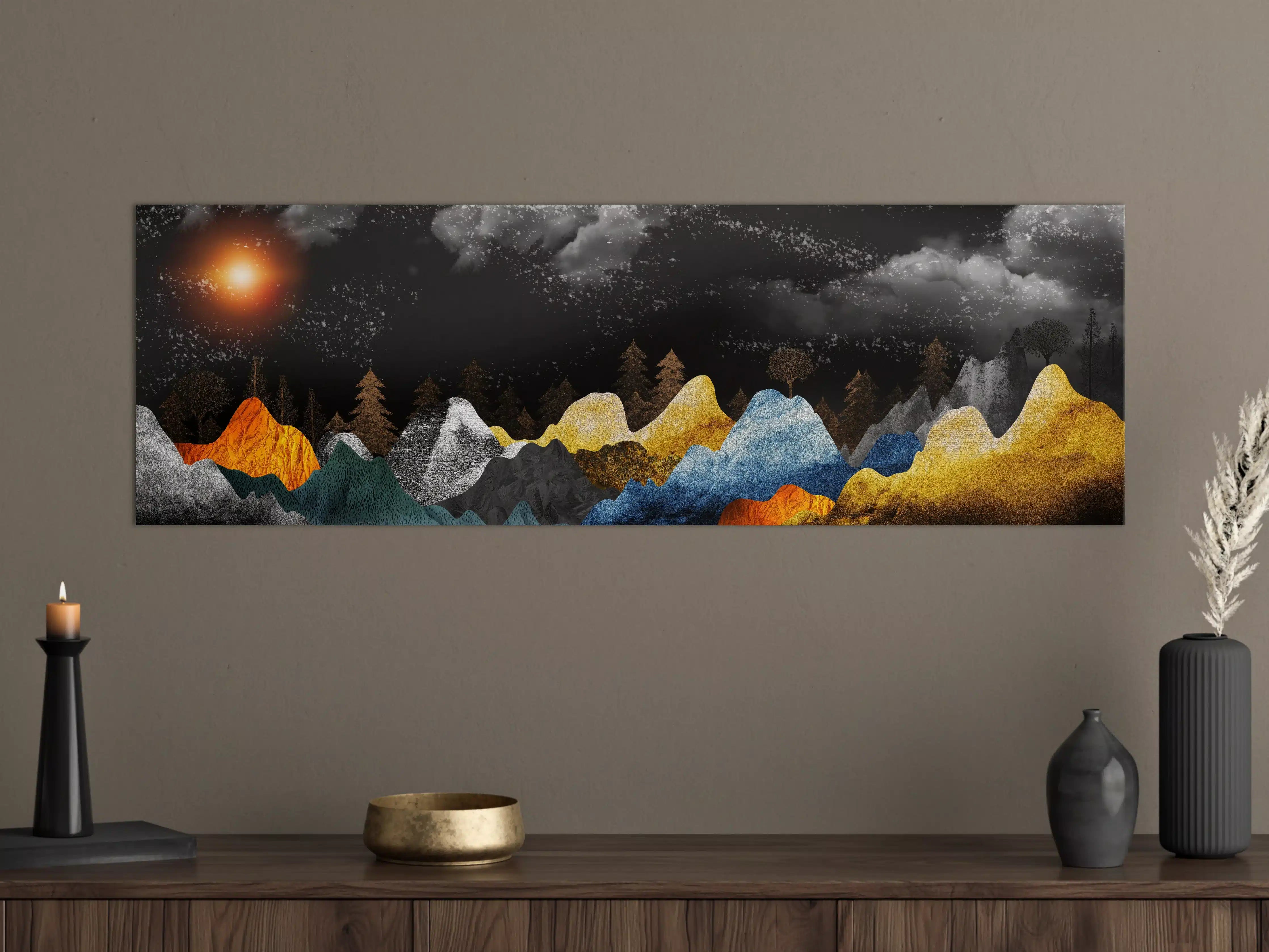 Große Wandbilder - Goldene Winterberge Wandtapete