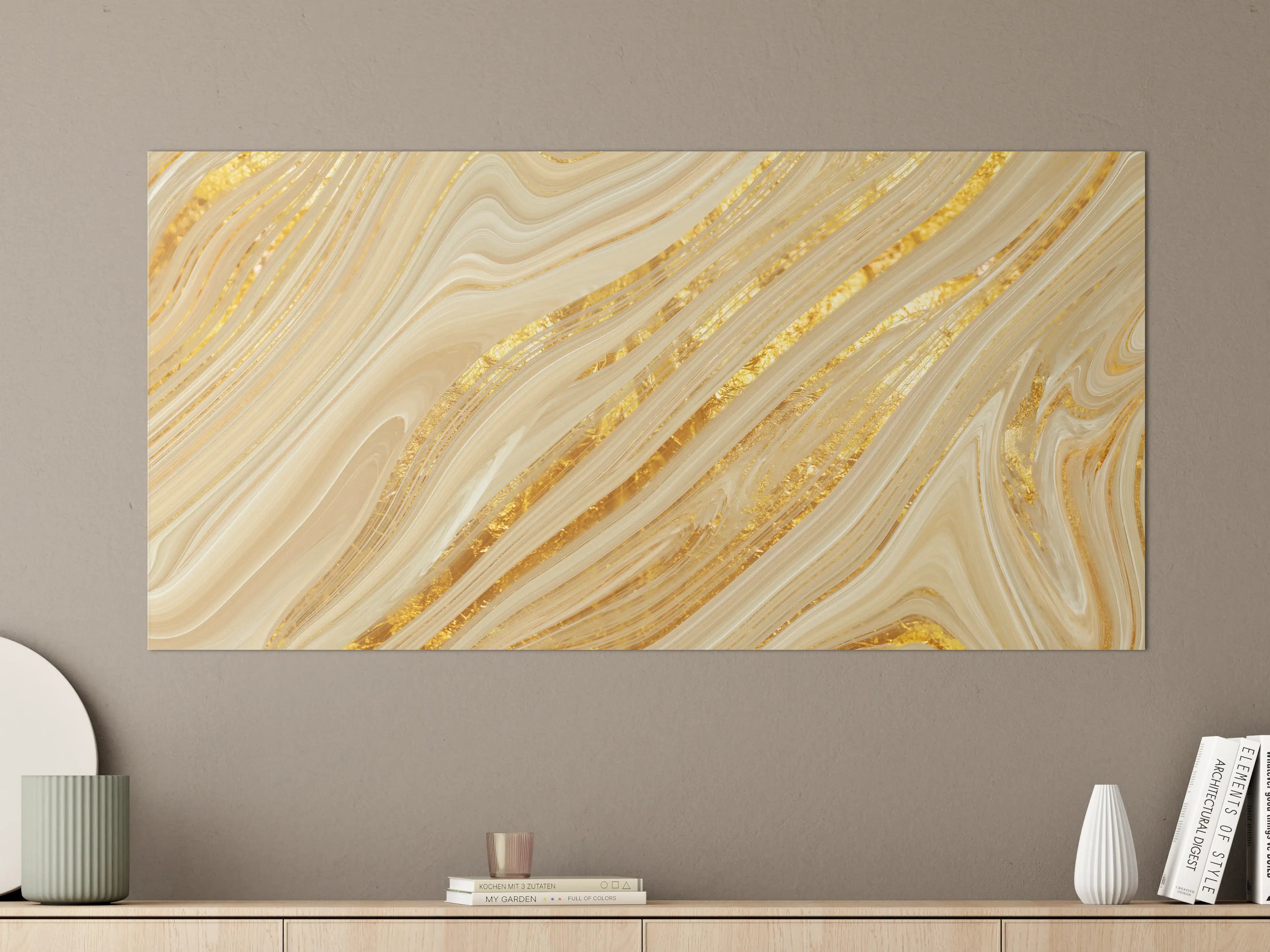 Große Wandbilder - Goldene wellenförmige Marmorierung