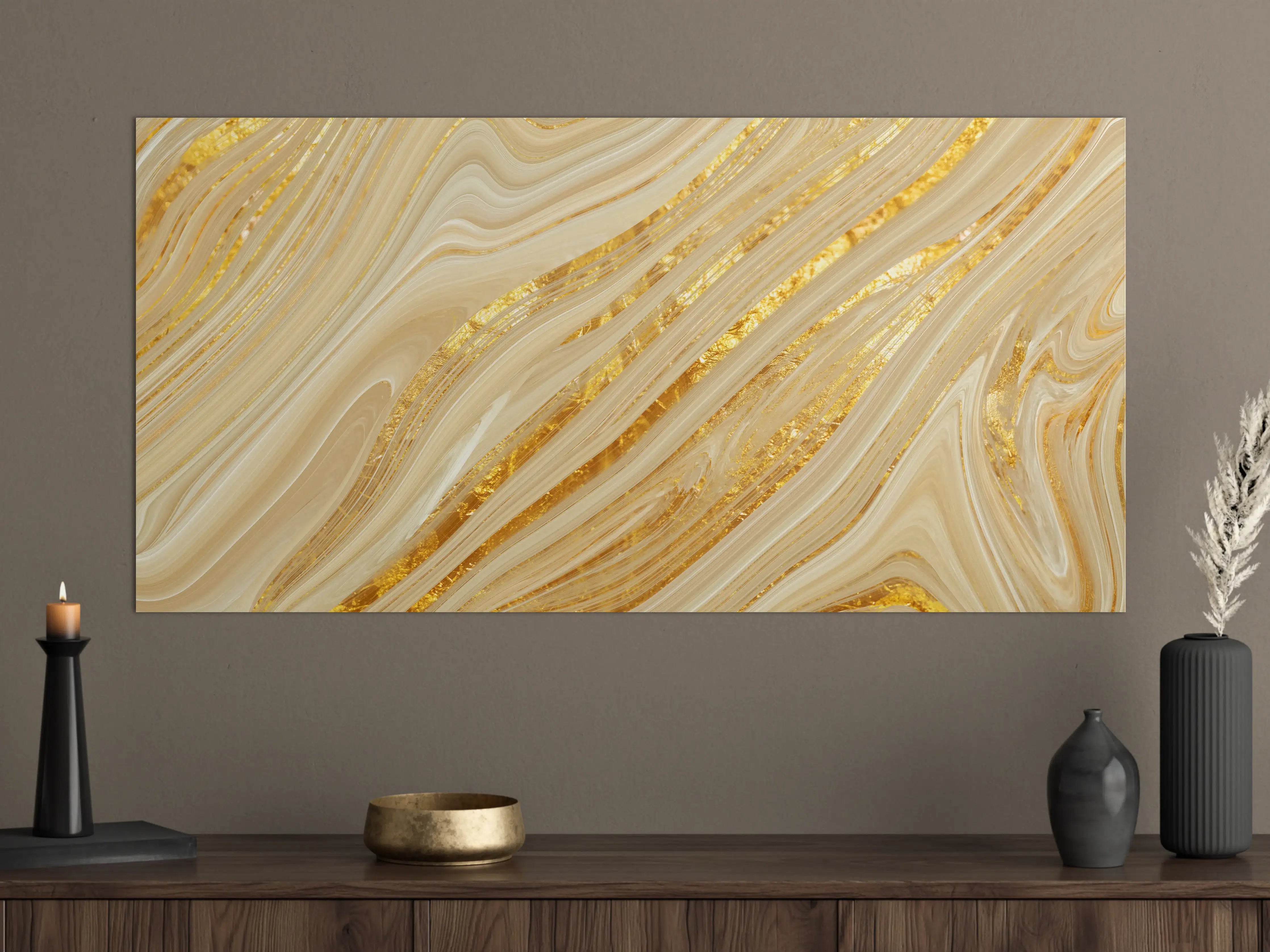 Große Wandbilder - Goldene wellenförmige Marmorierung