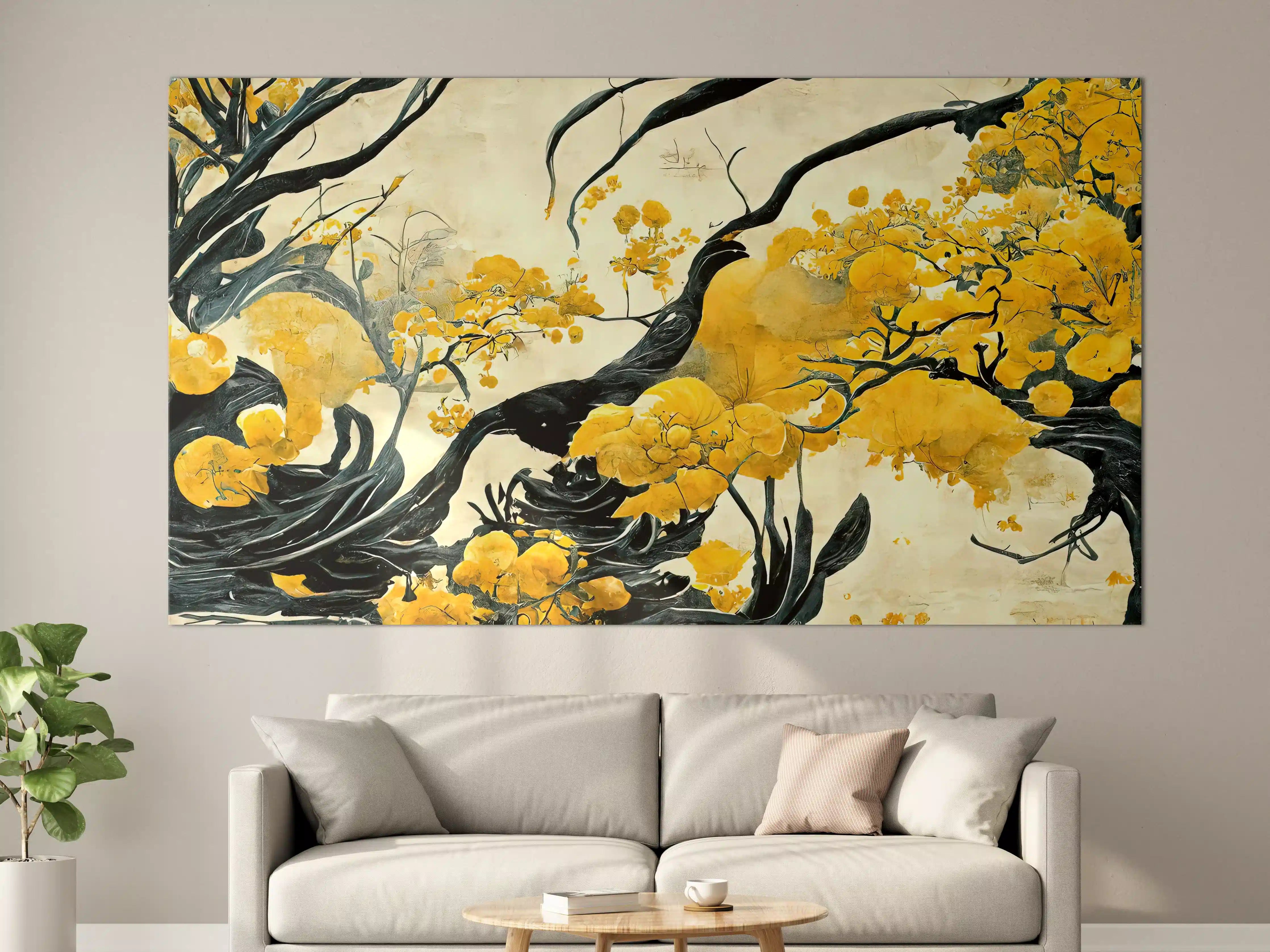 Große Wandbilder - Goldener Baum im asiatischen Stil