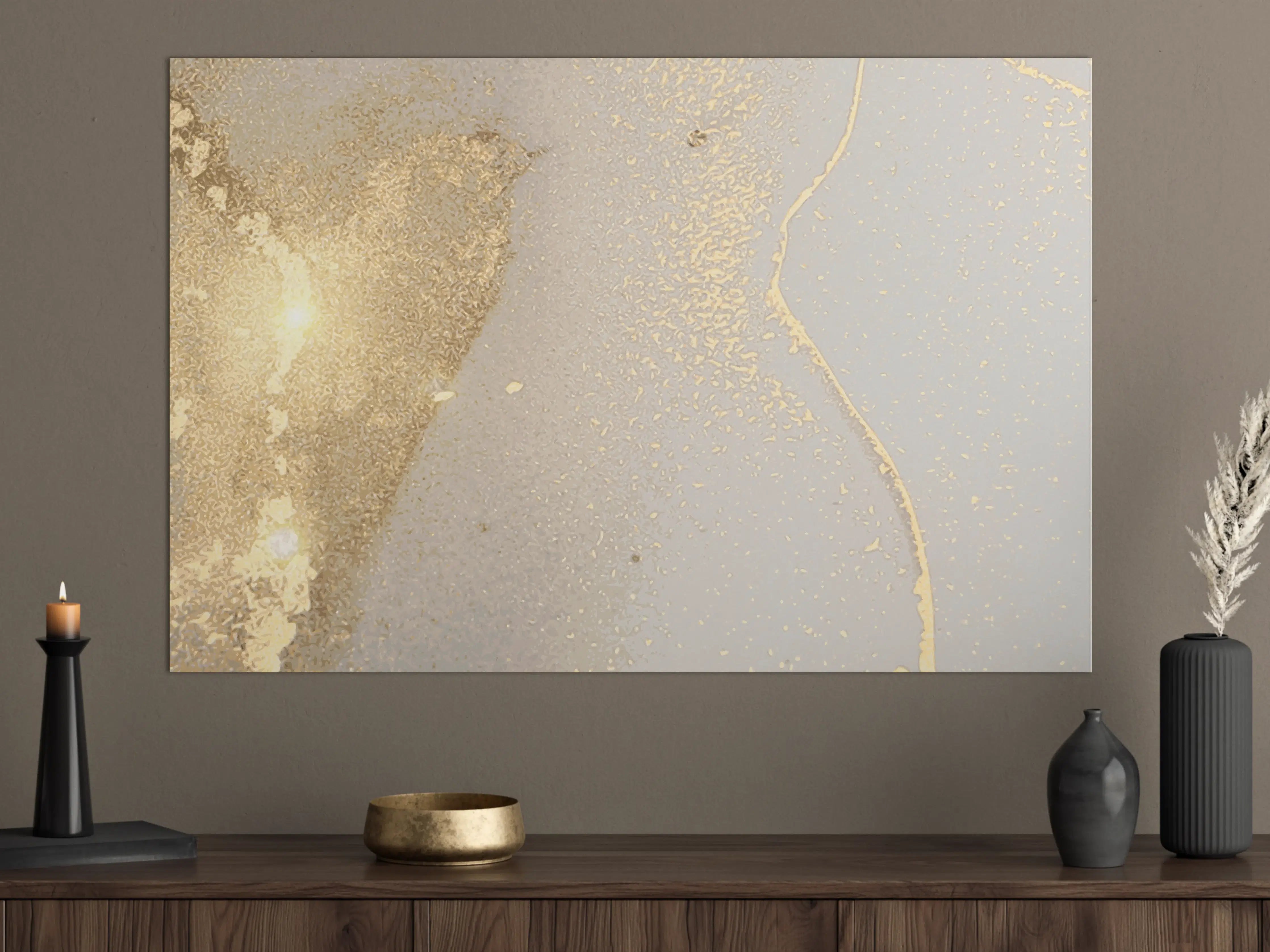 Große Wandbilder - Goldener Glanz auf Cremeweiß