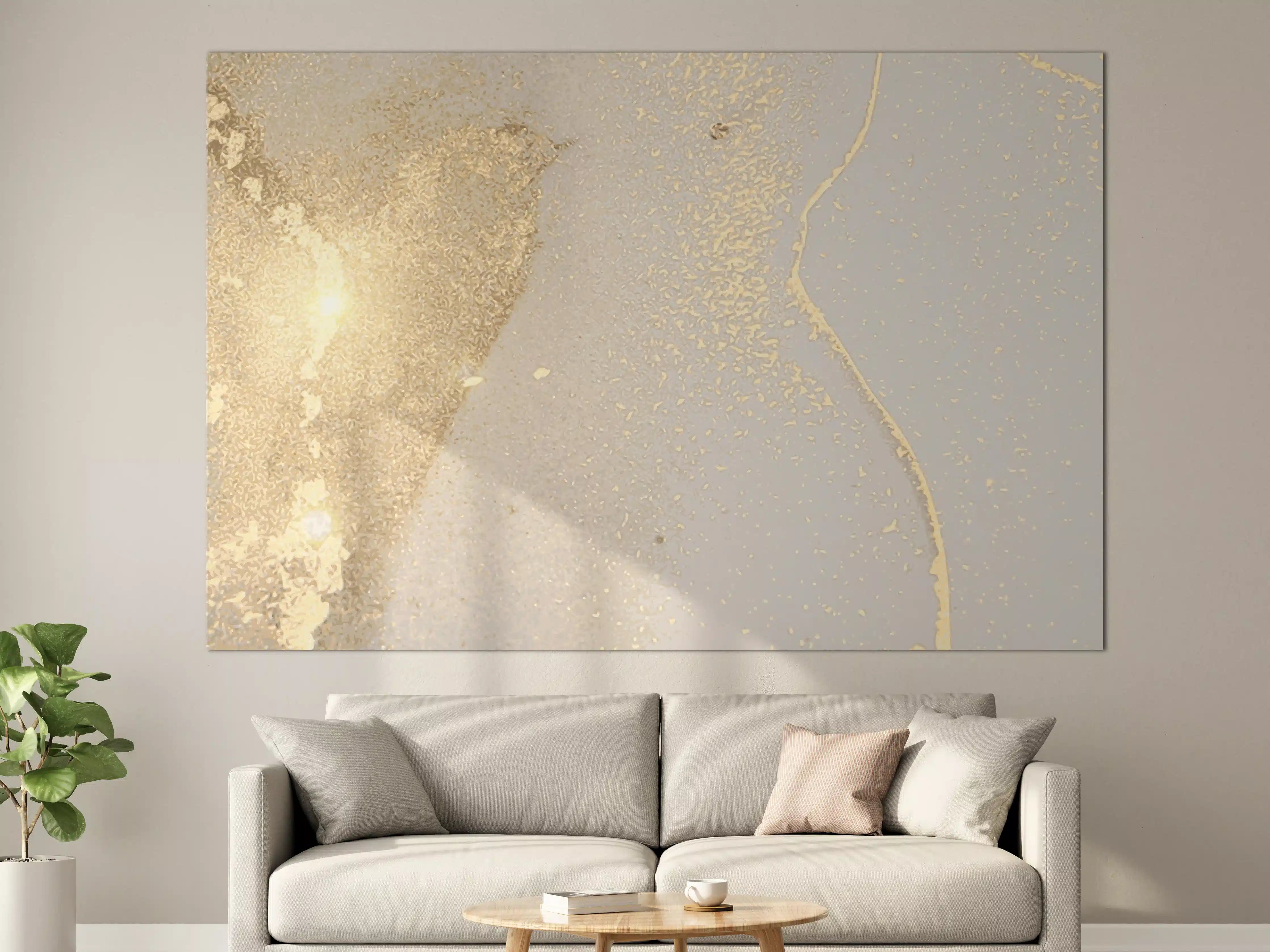 Große Wandbilder - Goldener Glanz auf Cremeweiß