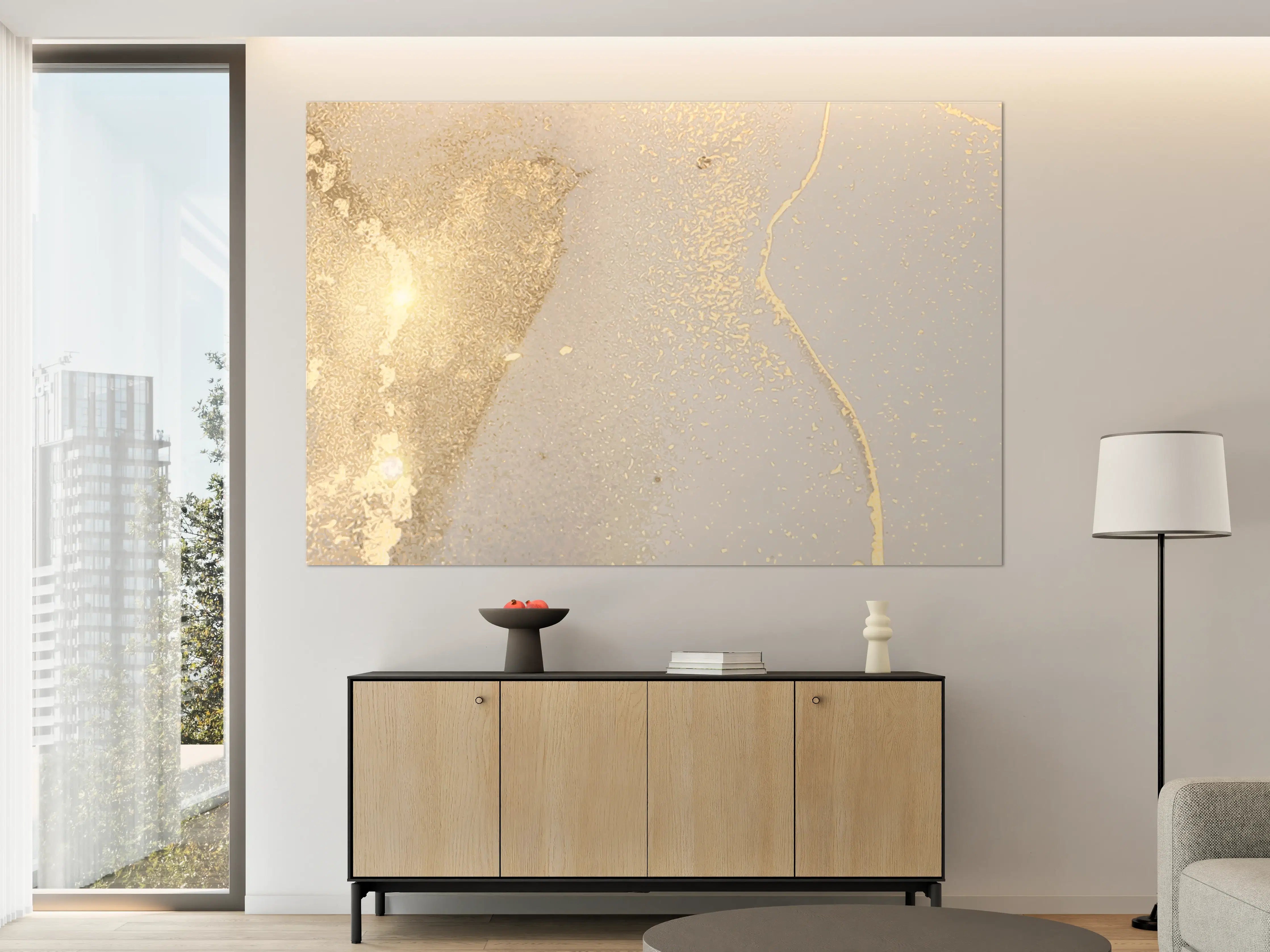 Große Wandbilder - Goldener Glanz auf Cremeweiß