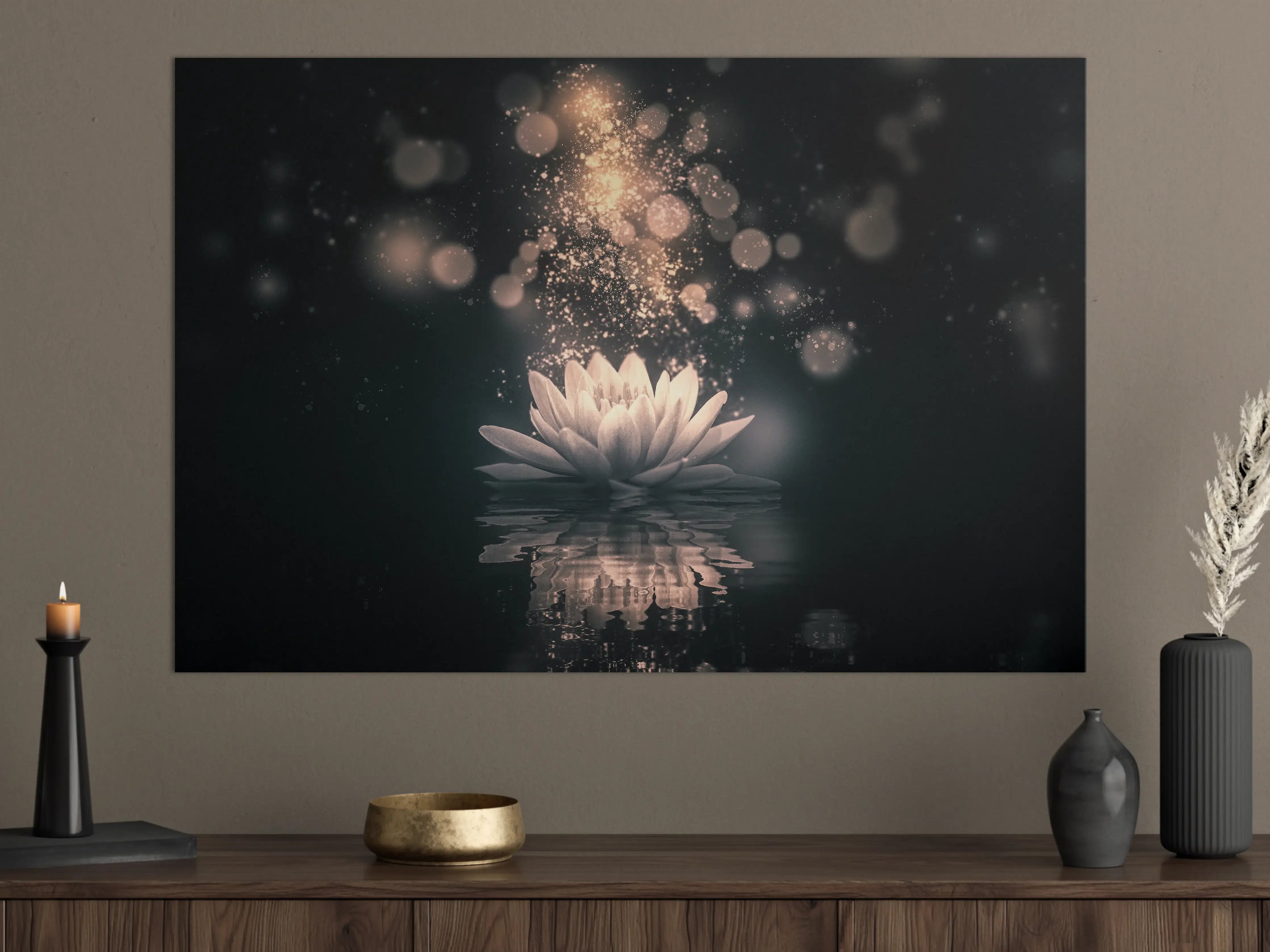 Große Wandbilder - Goldenes Lotus-Reflektion Dunkel