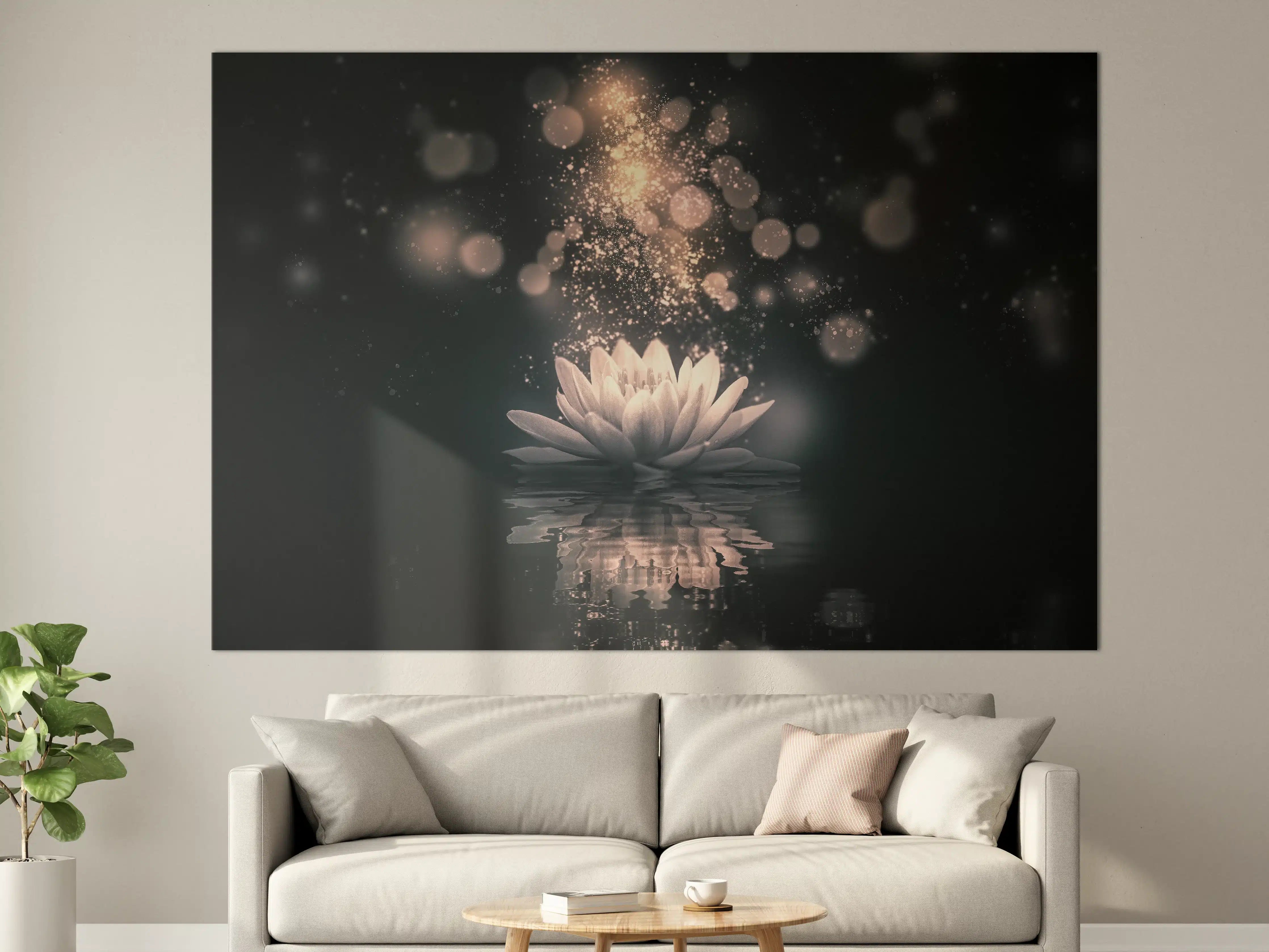 Große Wandbilder - Goldenes Lotus-Reflektion Dunkel