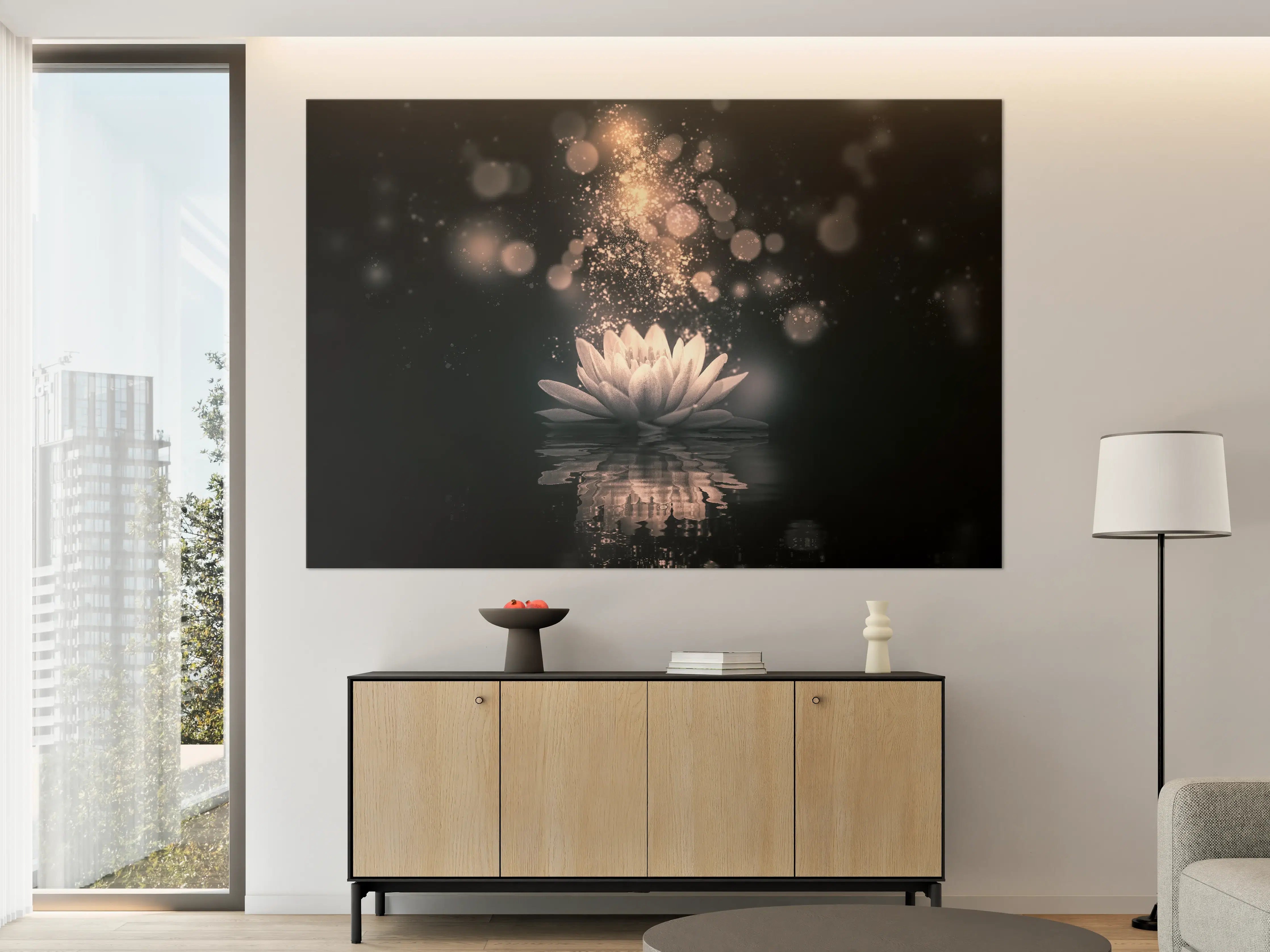 Große Wandbilder - Goldenes Lotus-Reflektion Dunkel