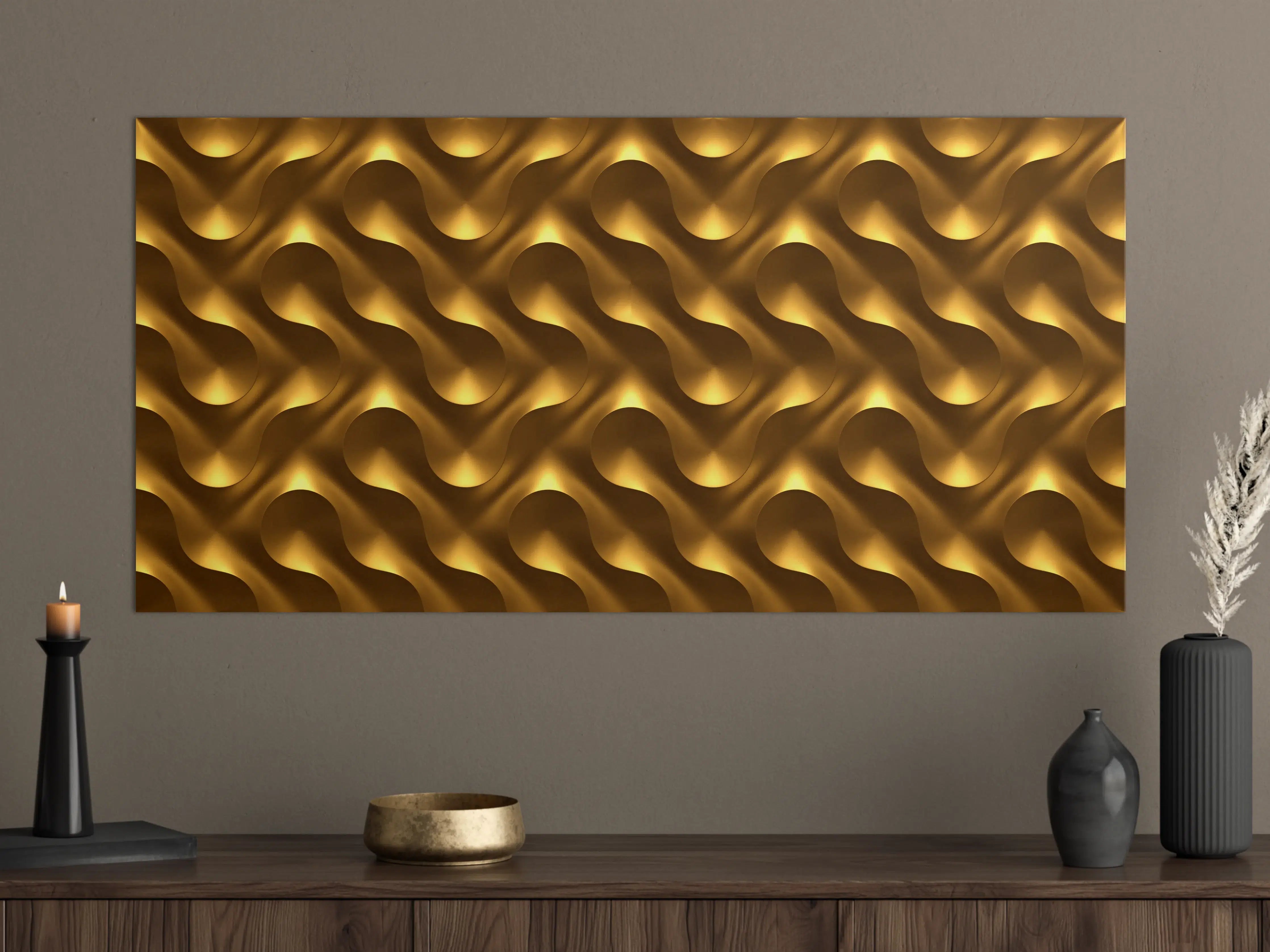 Große Wandbilder - Goldenes Wellen Muster