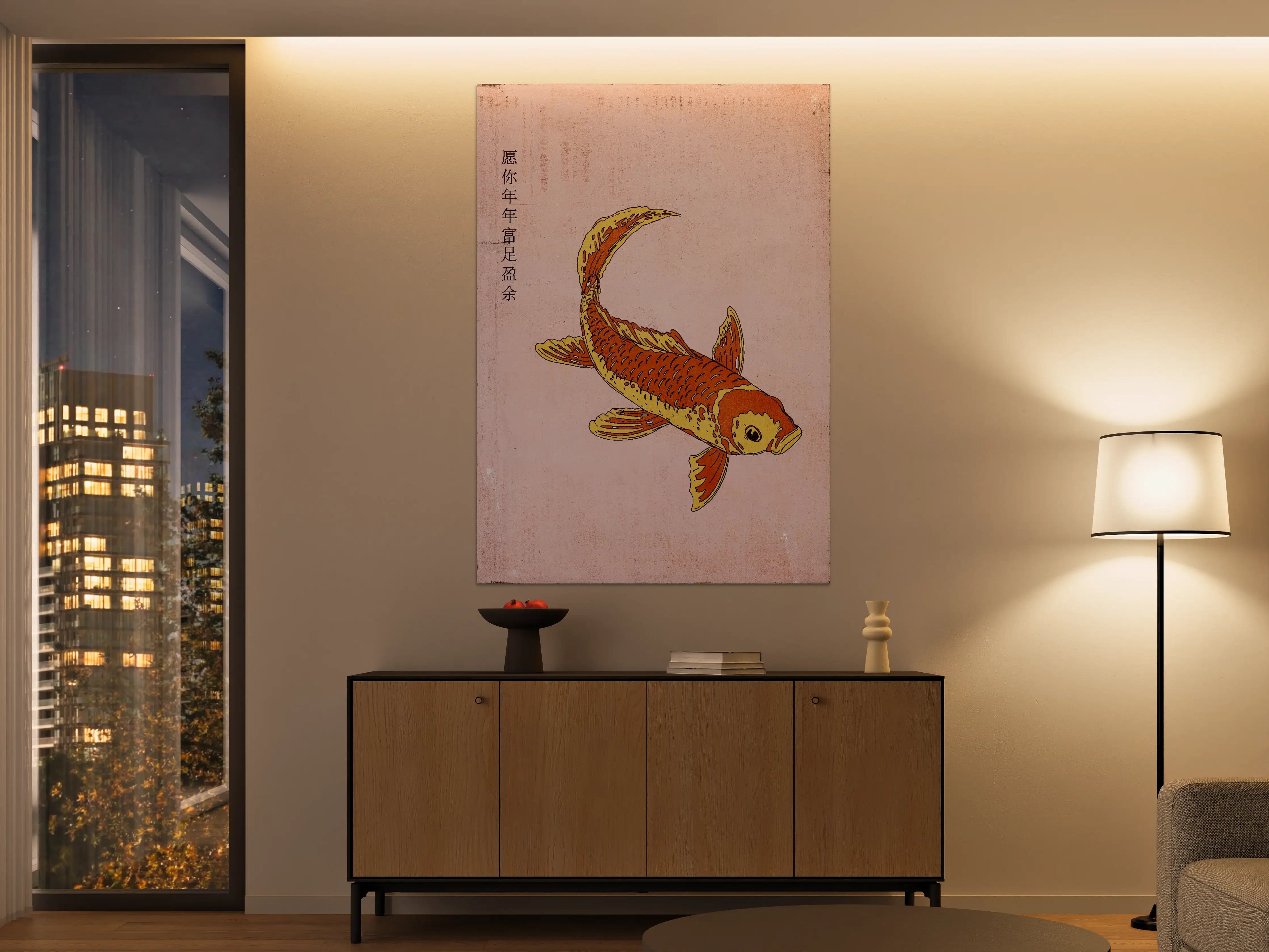 Große Wandbilder - Goldfisch auf pastellrosa Hintergrund