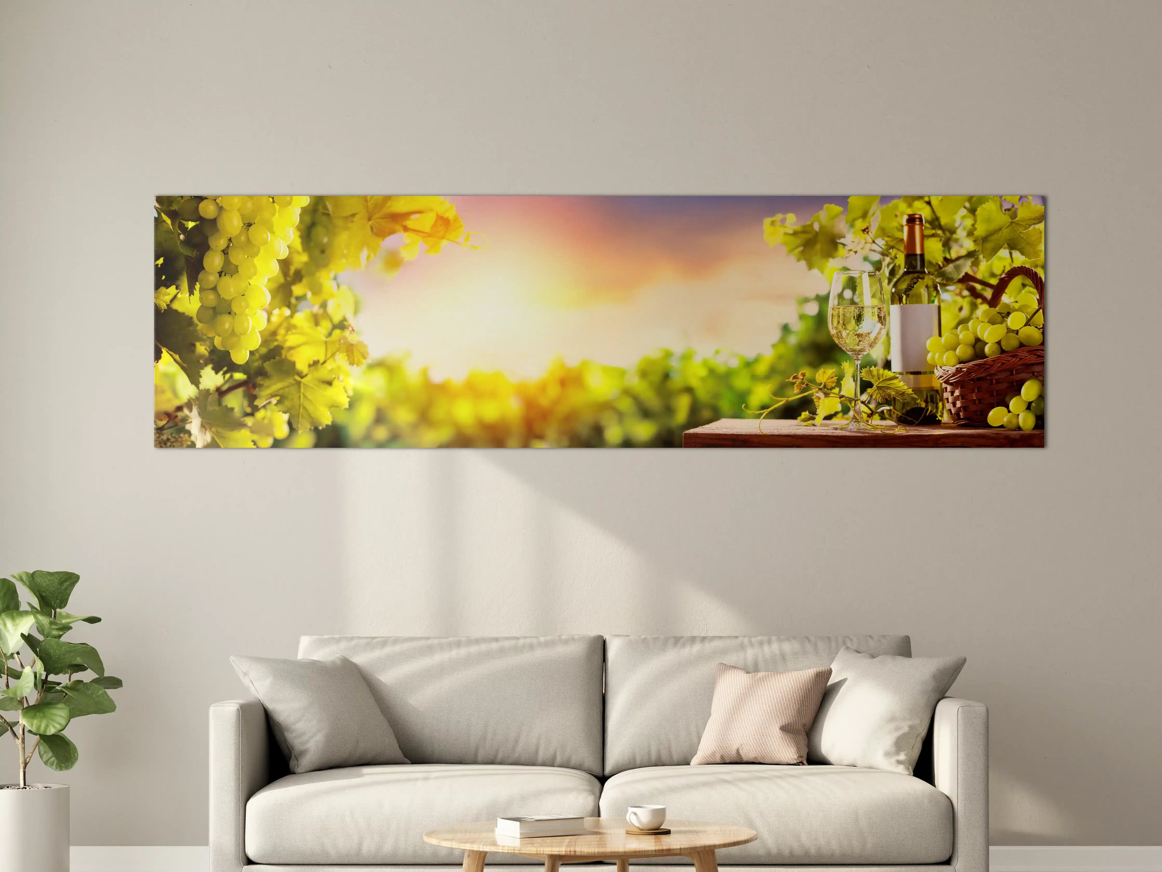 Große Wandbilder - Goldgrüner Weinberg bei Sonnenuntergang
