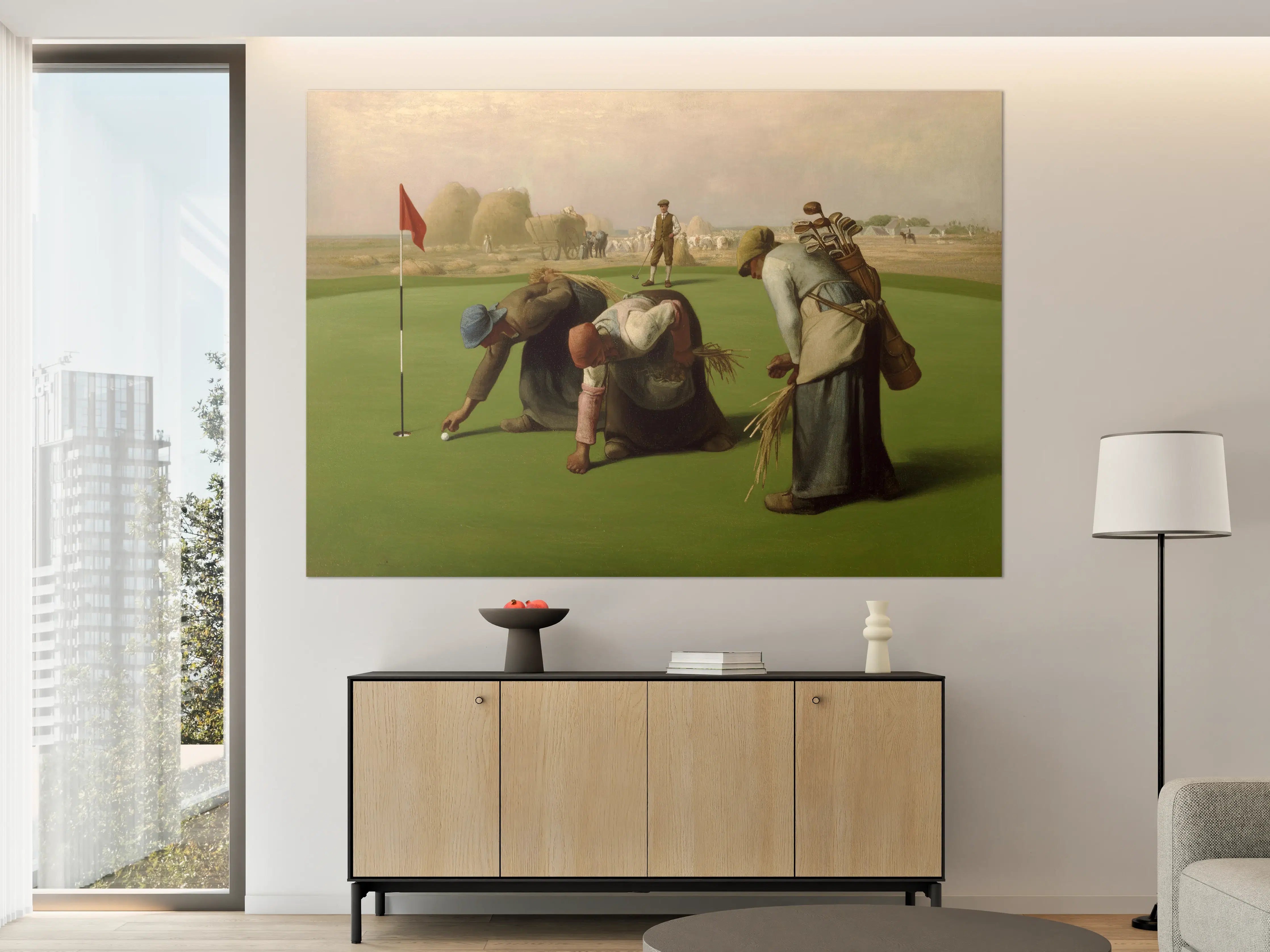 Große Wandbilder - Golfspielerinnen auf green mit Kiefern