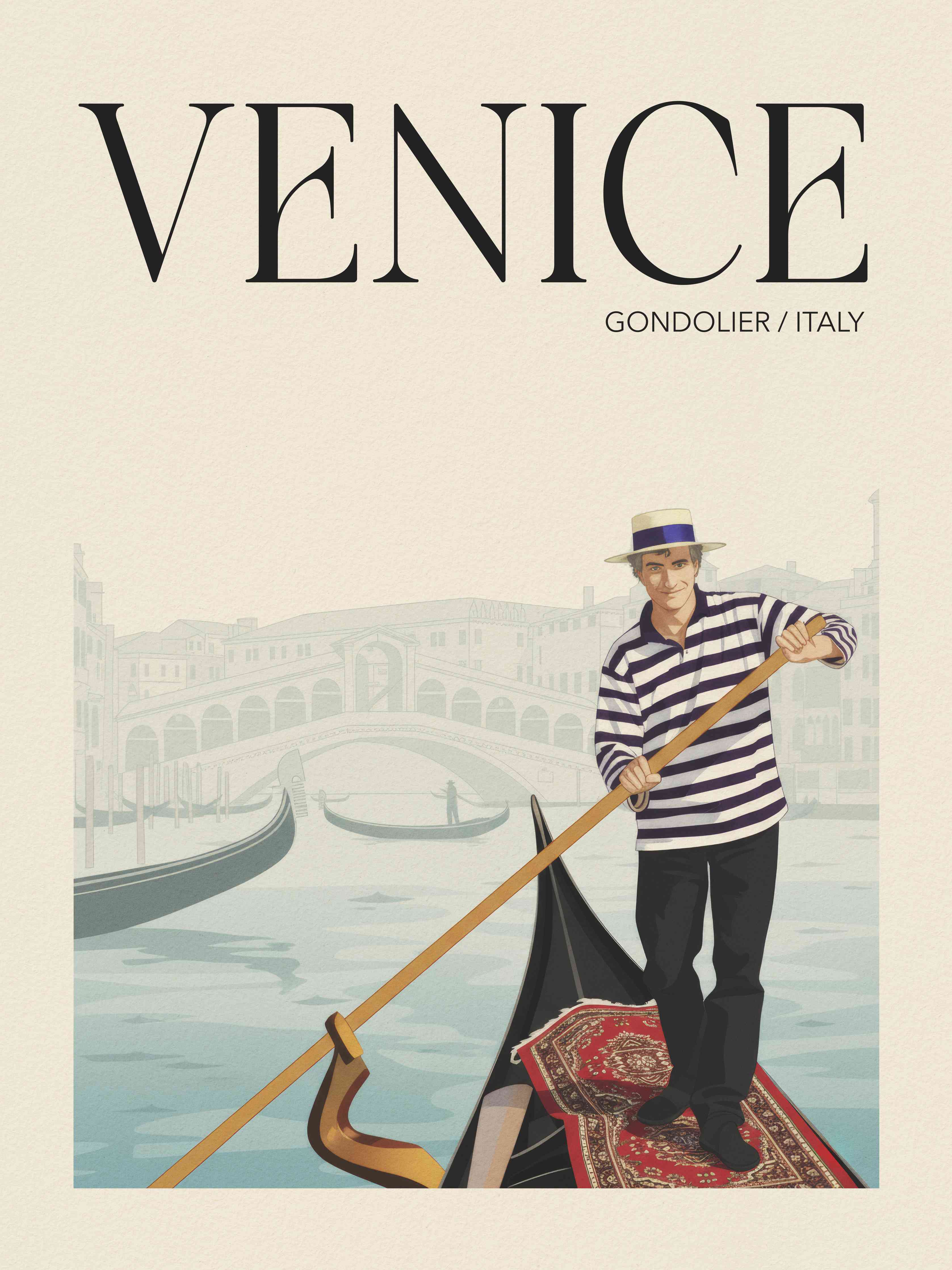 Große Wandbilder-Gondolier in Venedig auf Pastellfarben