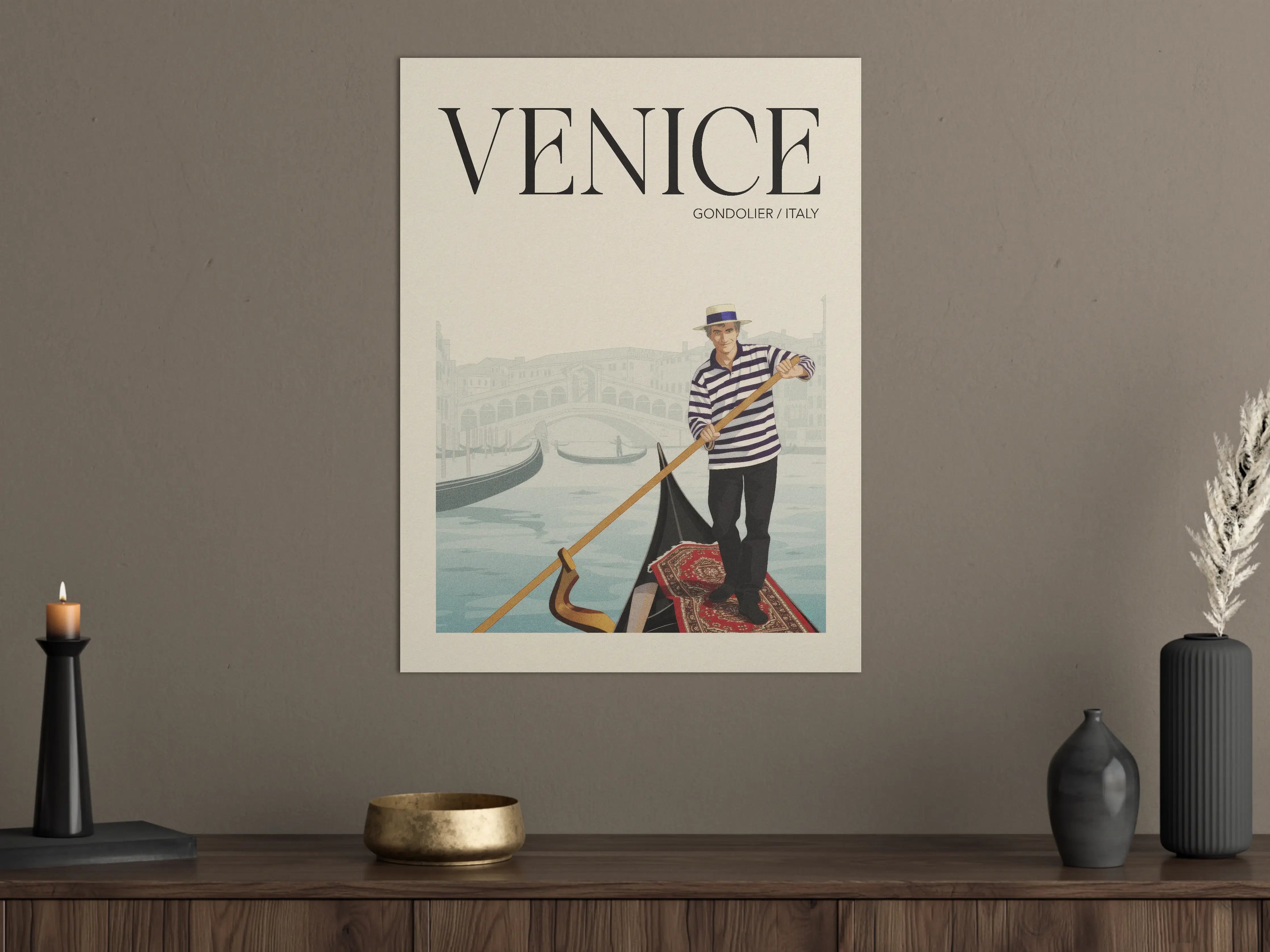 Große Wandbilder - Gondolier in Venedig auf Pastellfarben