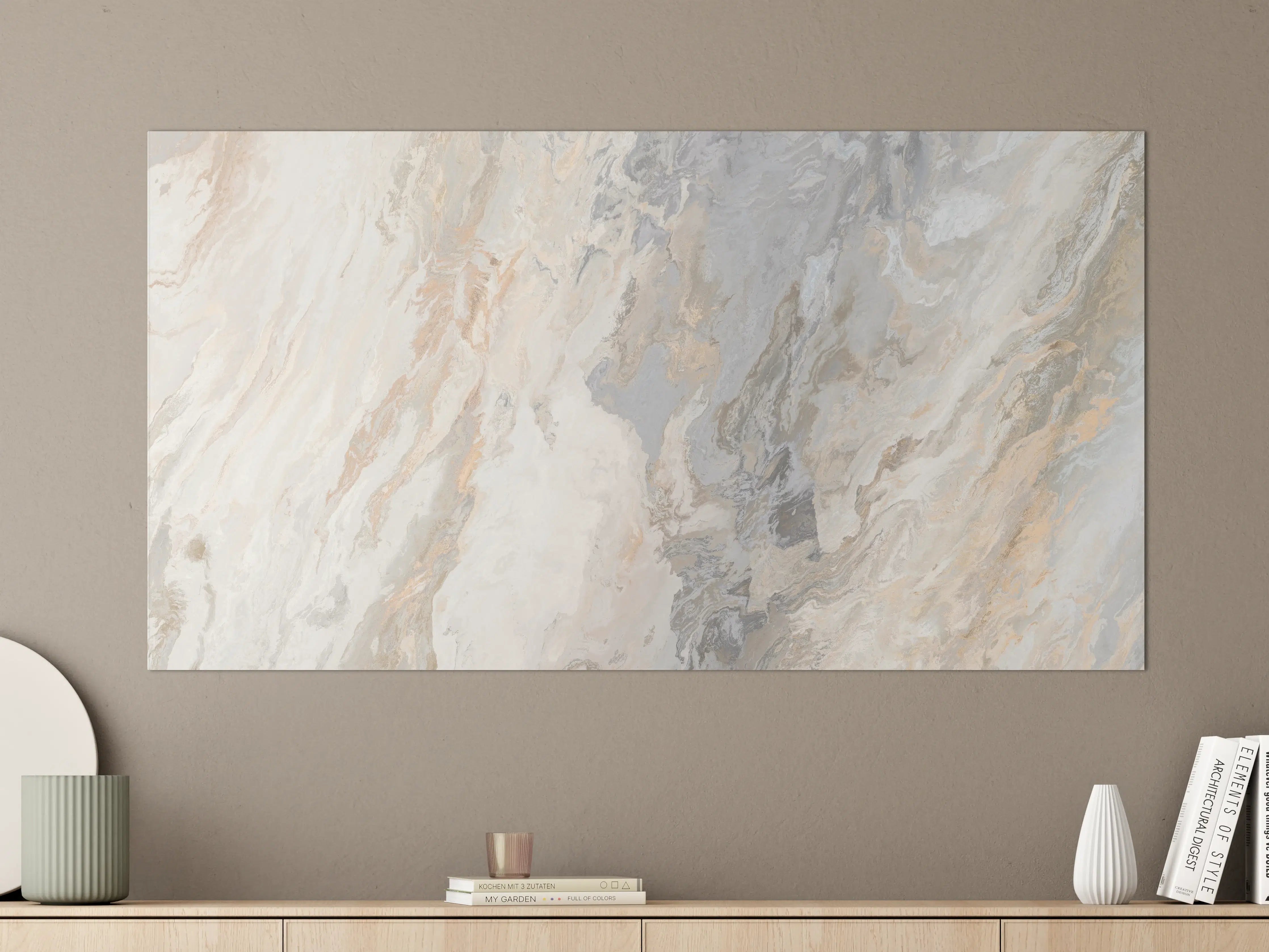 Große Wandbilder - Gräulich-beiger matter Marmor
