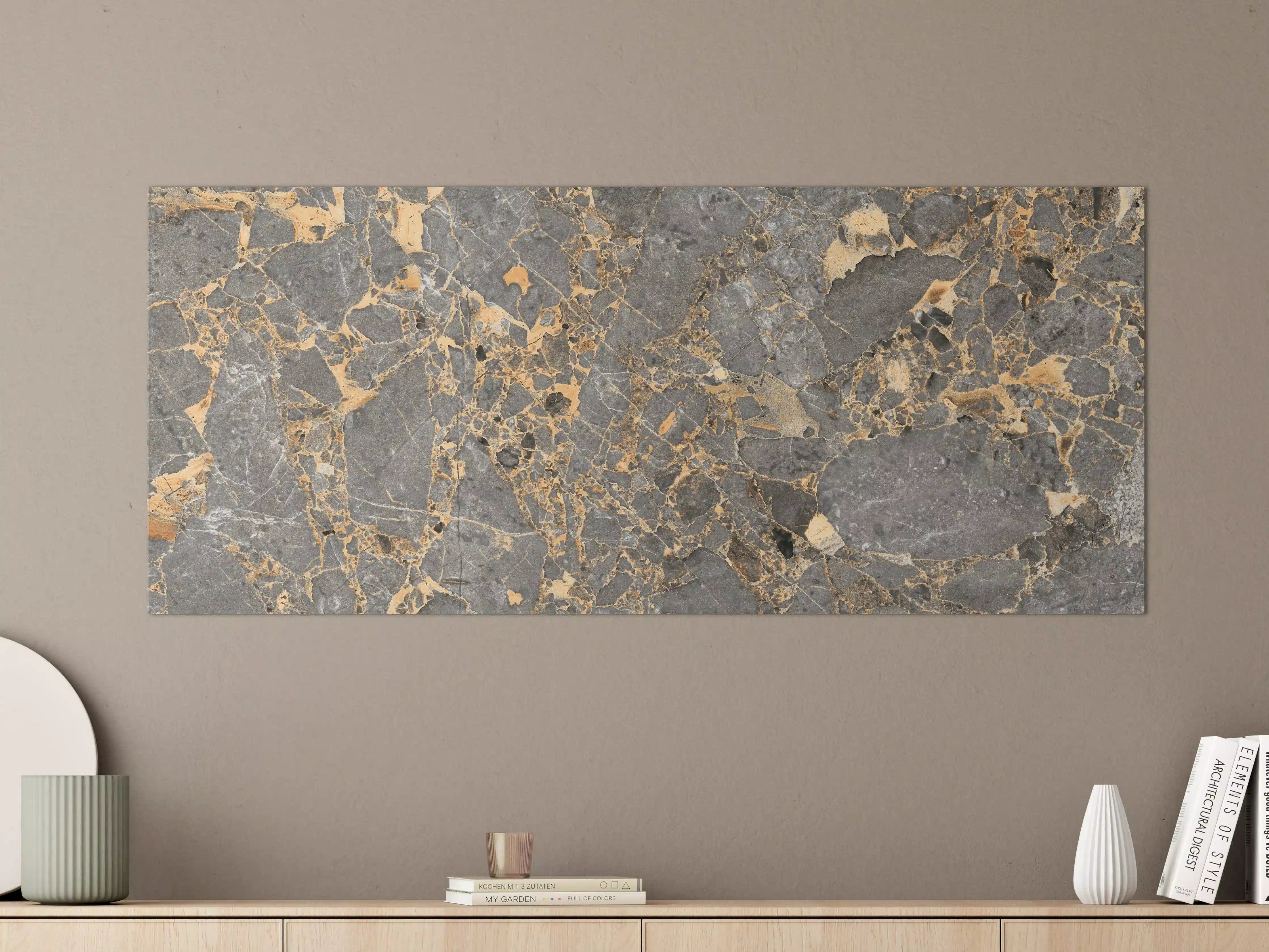 Große Wandbilder - Gräulicher Marmor mit goldenen Adern