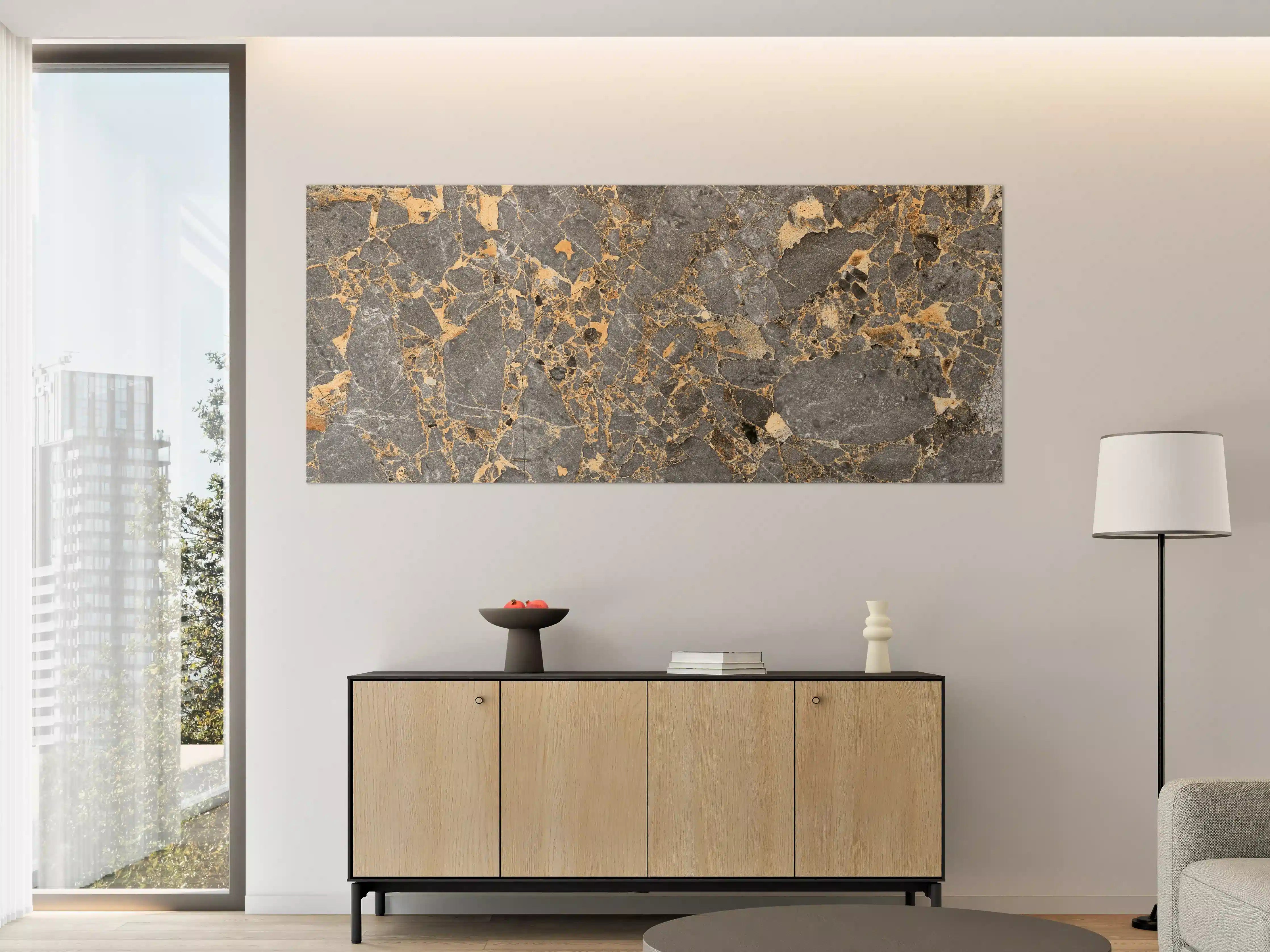 Große Wandbilder - Gräulicher Marmor mit goldenen Adern