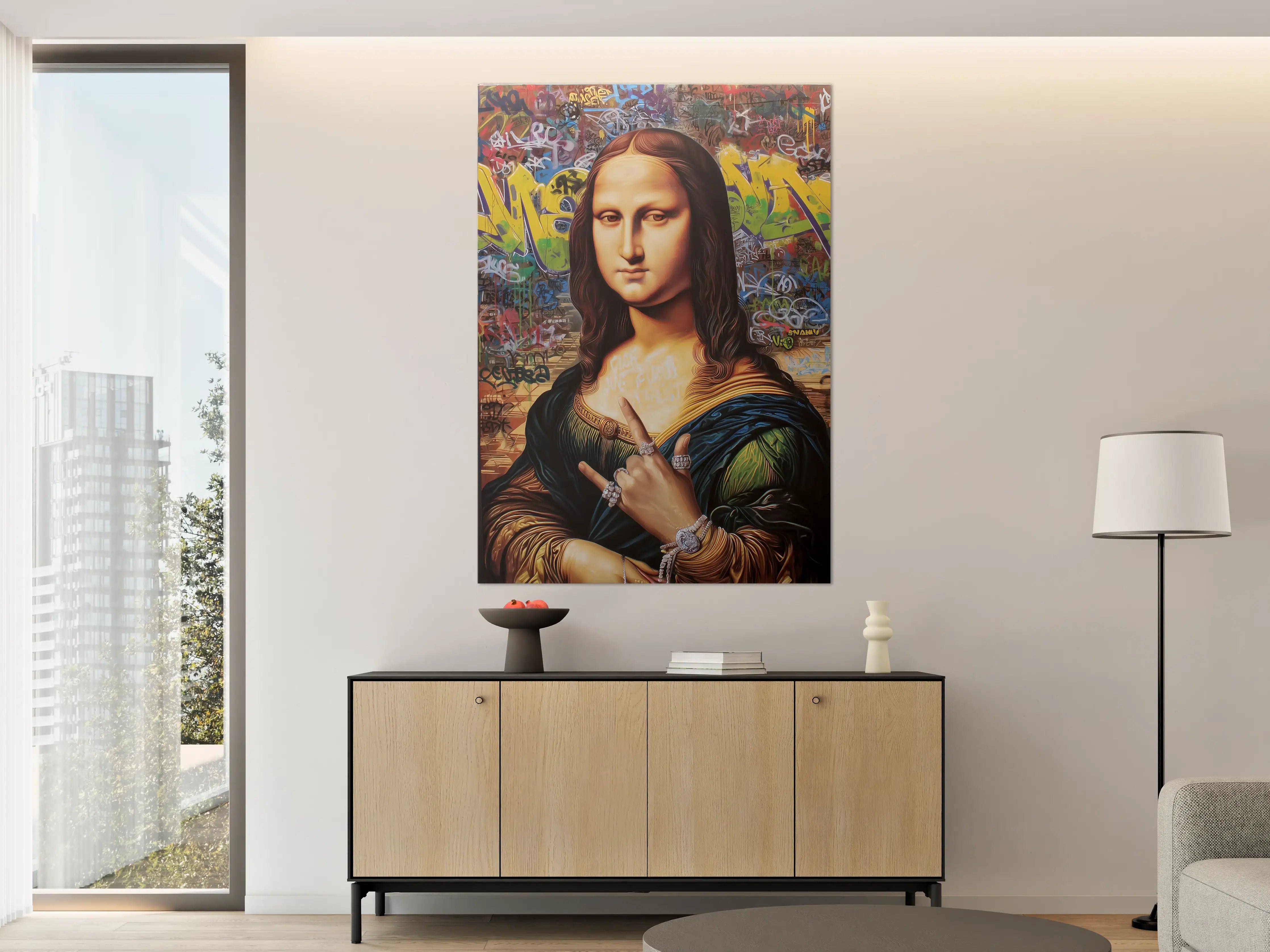 Große Wandbilder - Graffiti-Hintergrund mit Mona Lisa