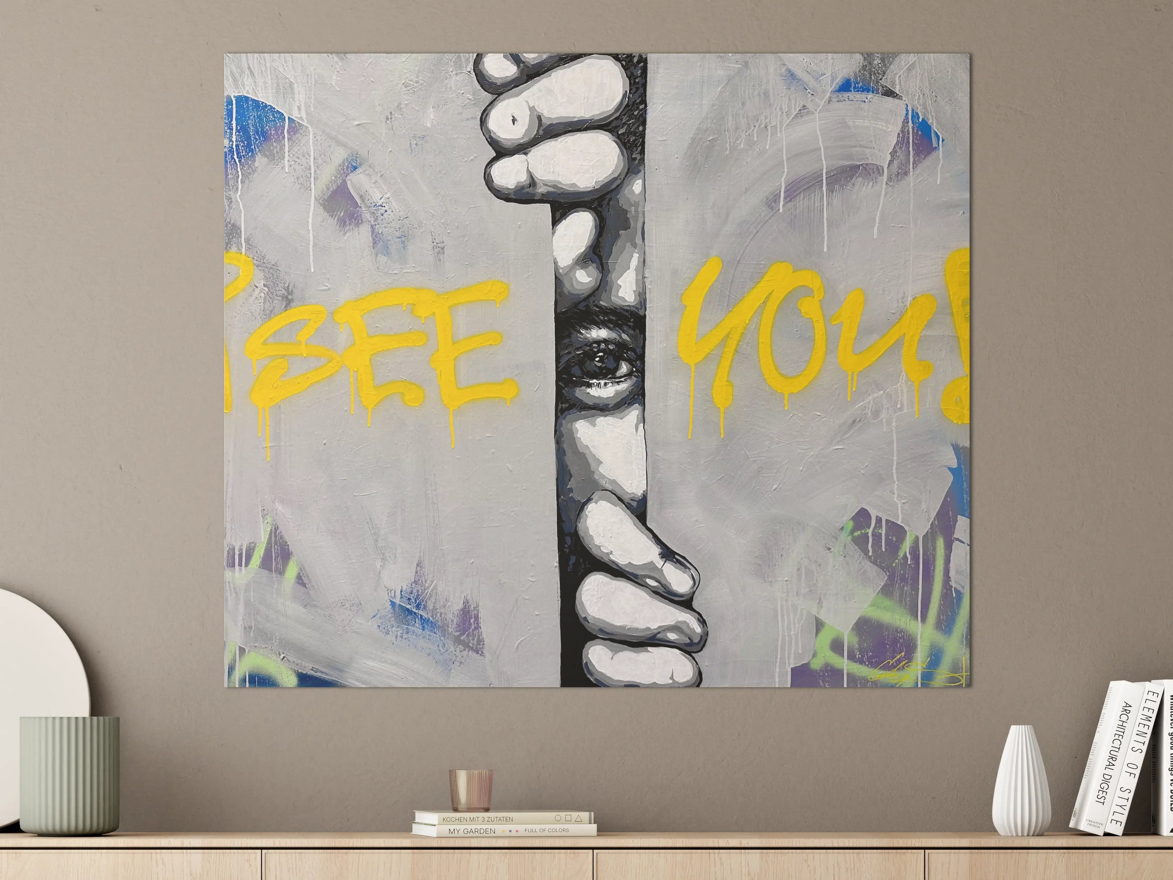 Große Wandbilder - Graffiti-Kunst mit Augen- und Handmotiv
