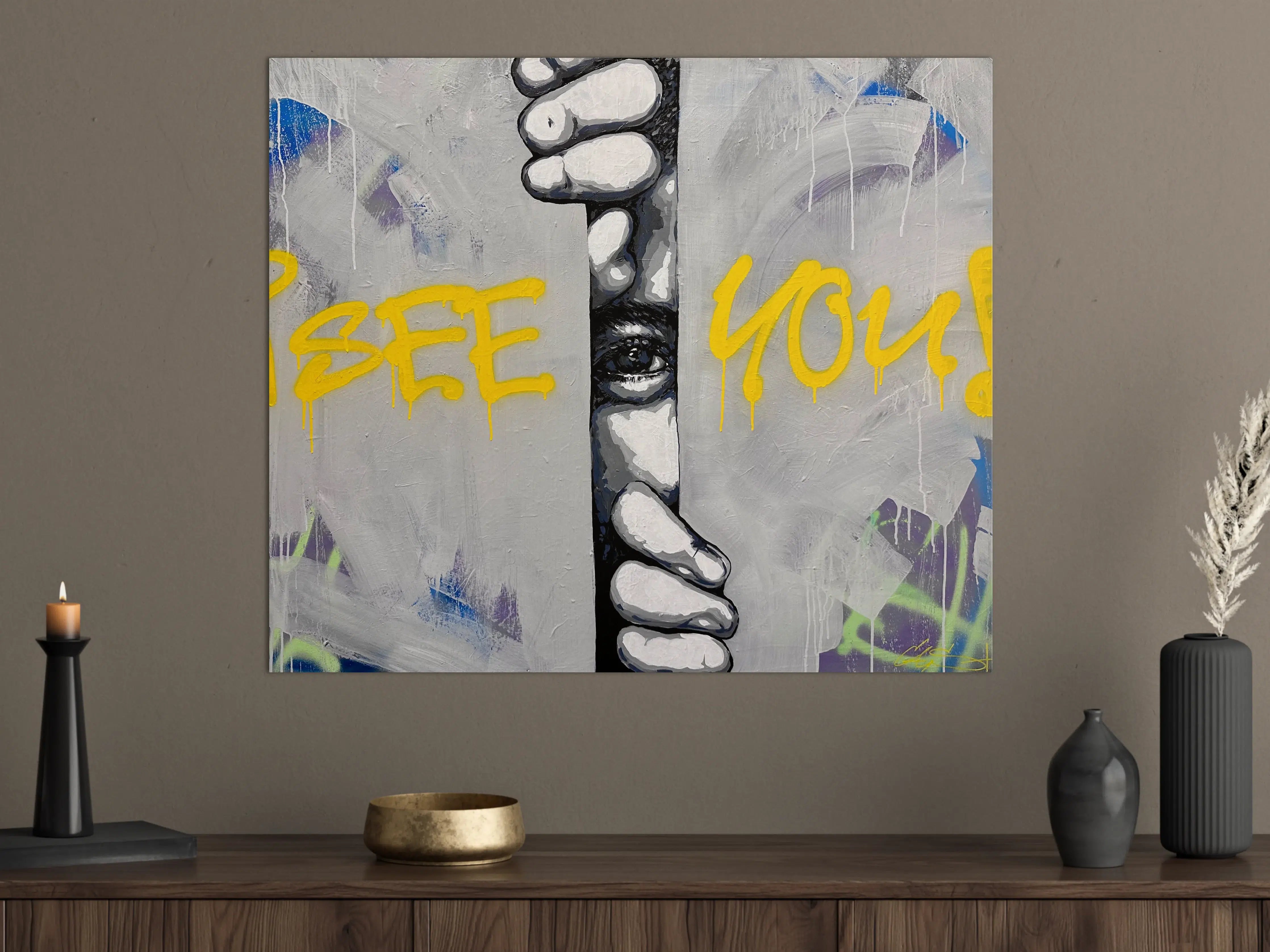 Große Wandbilder - Graffiti-Kunst mit Augen- und Handmotiv