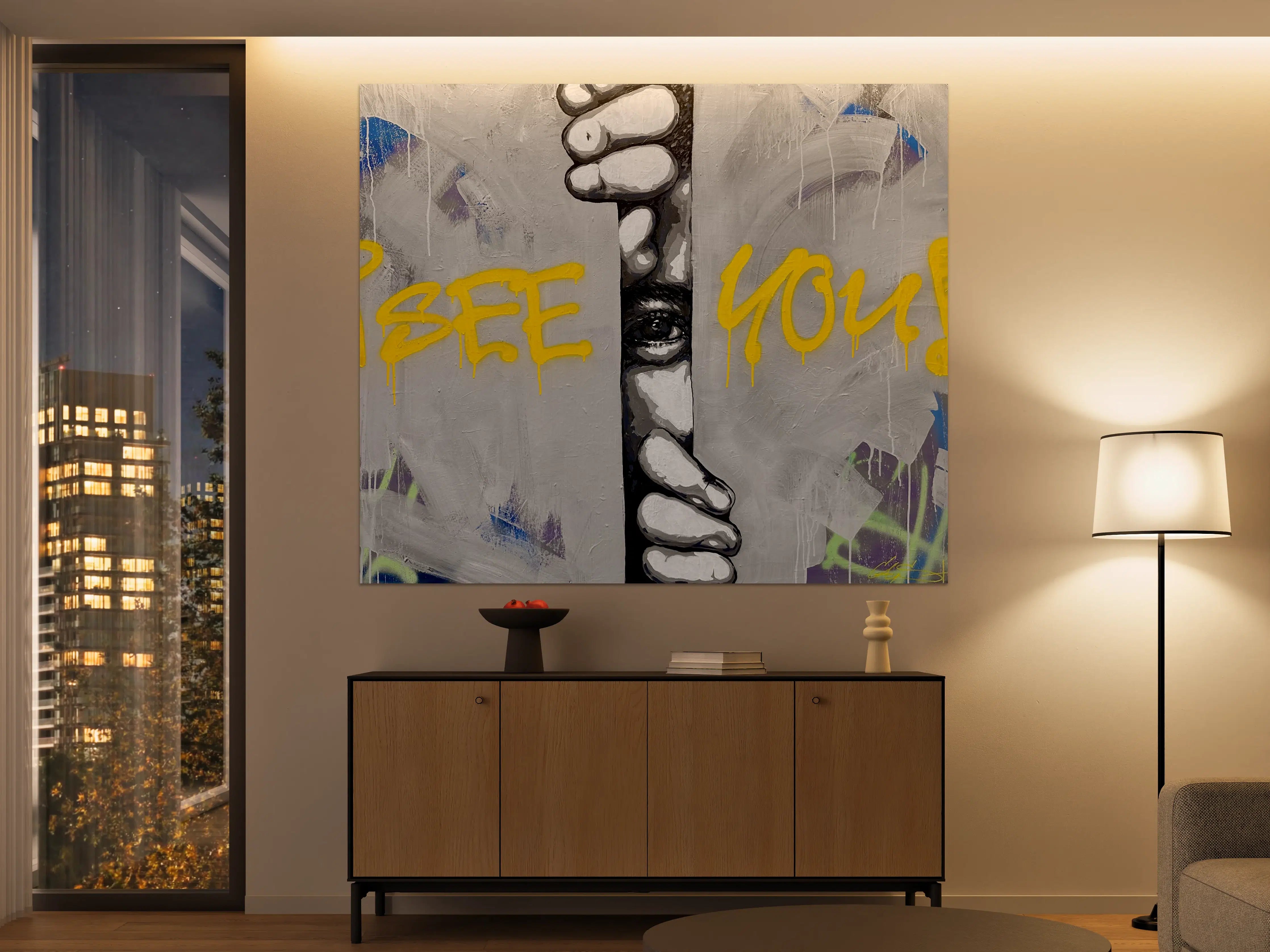 Große Wandbilder - Graffiti-Kunst mit Augen- und Handmotiv