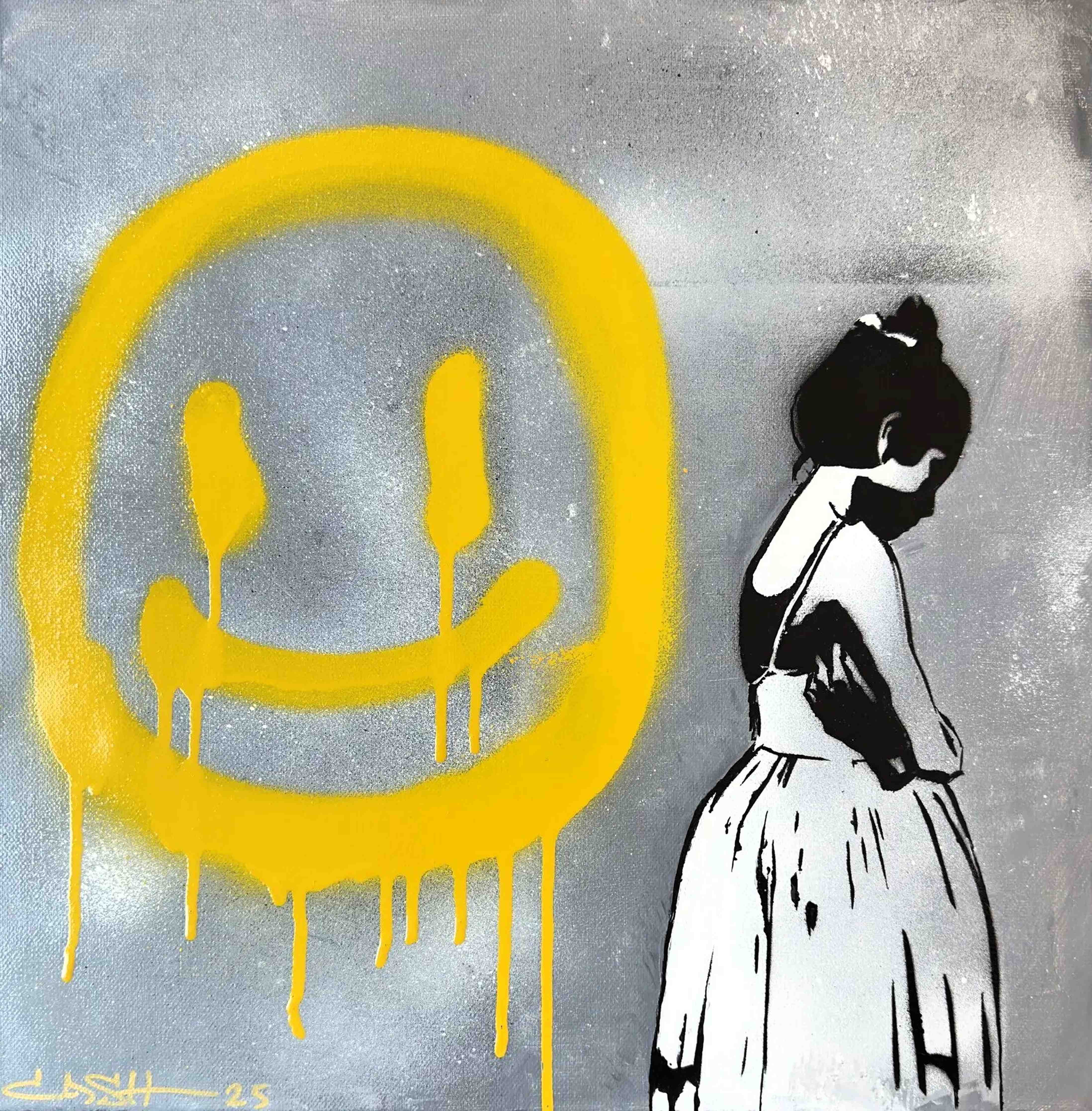 Große Wandbilder-Graffiti-Porträt einer nachdenklichen Frau