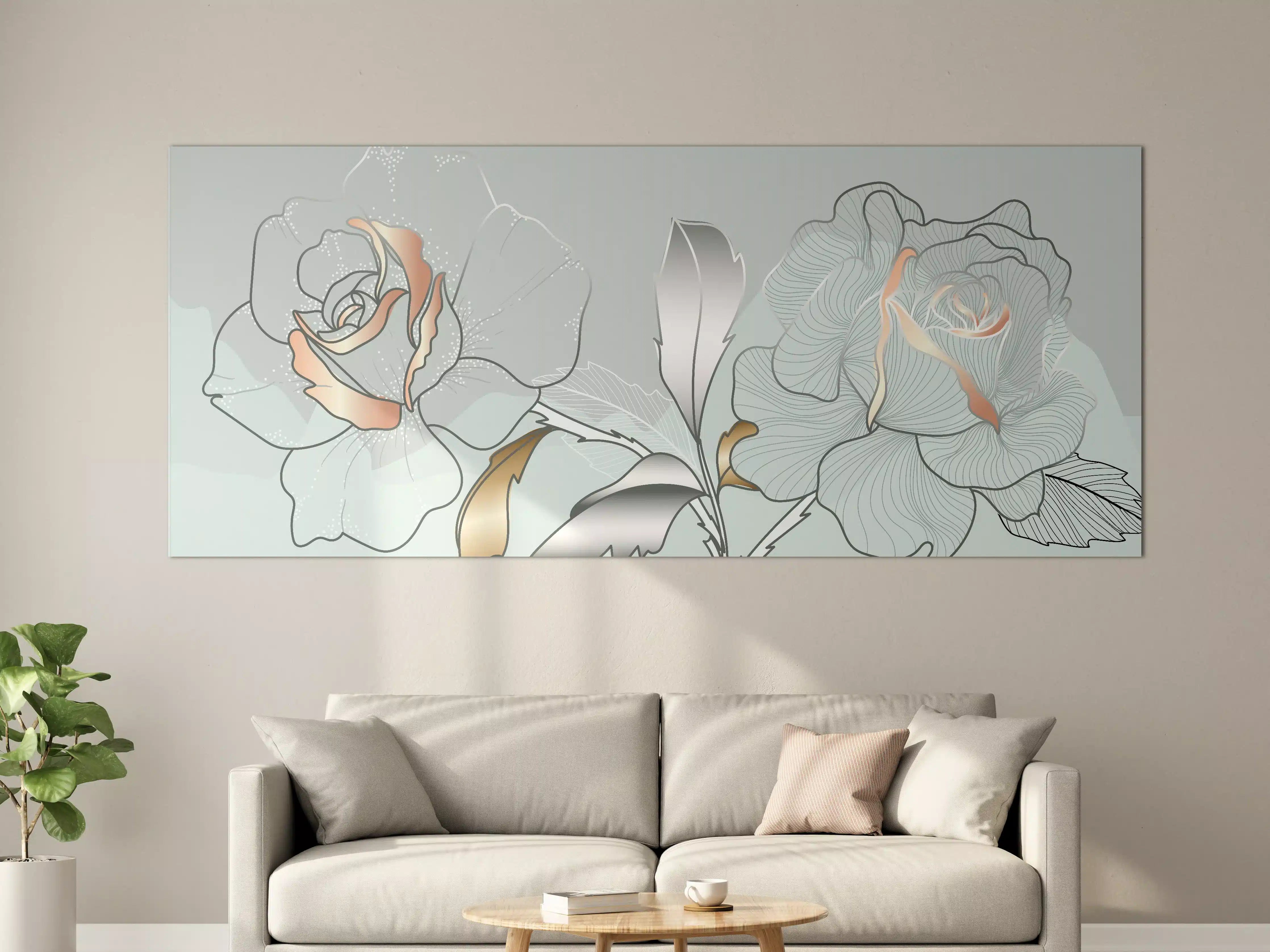 Große Wandbilder - Grau-Weiße Blumenillustration