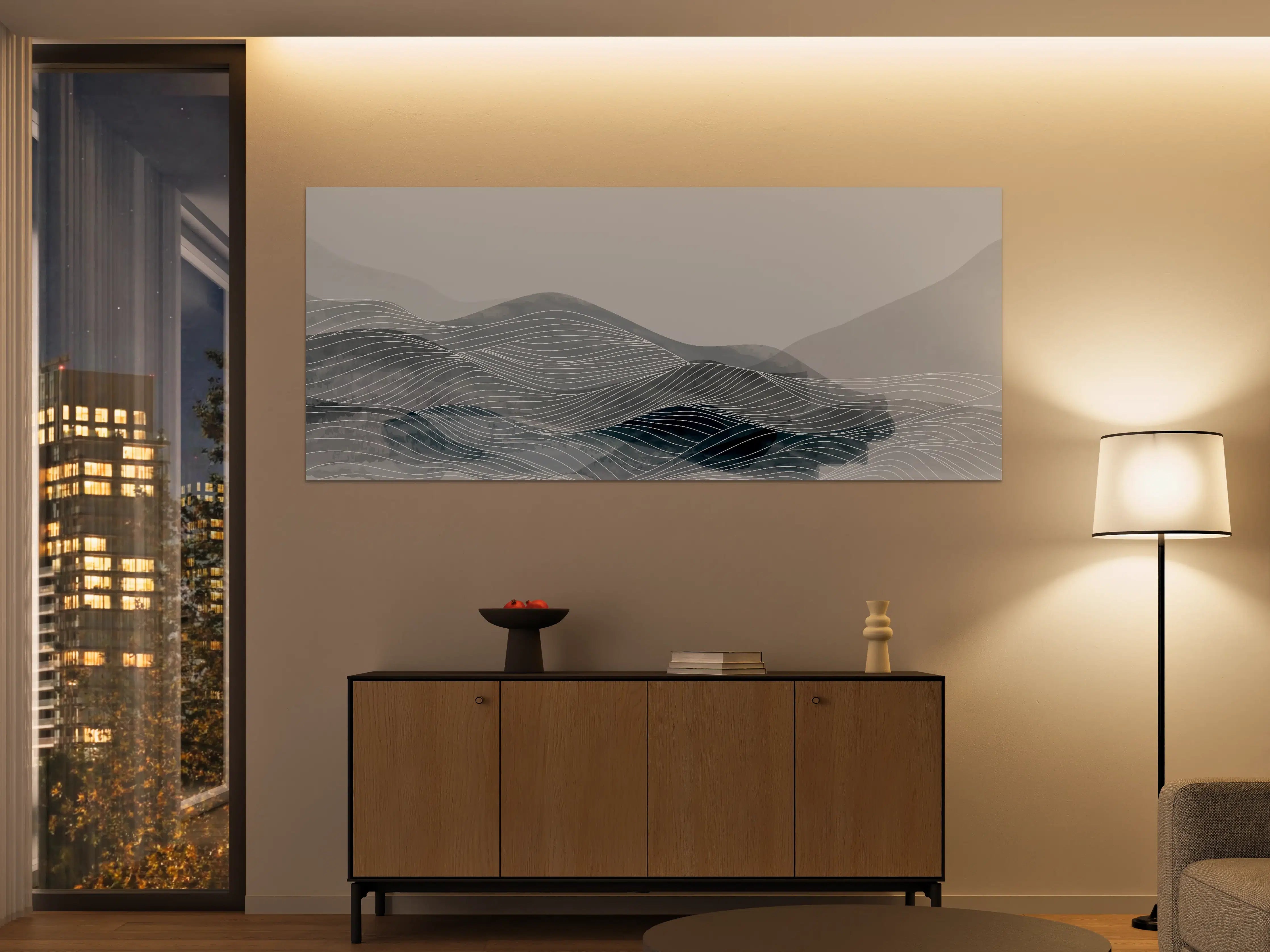 Große Wandbilder - Grau-Weiße Wellenlinien Kunst