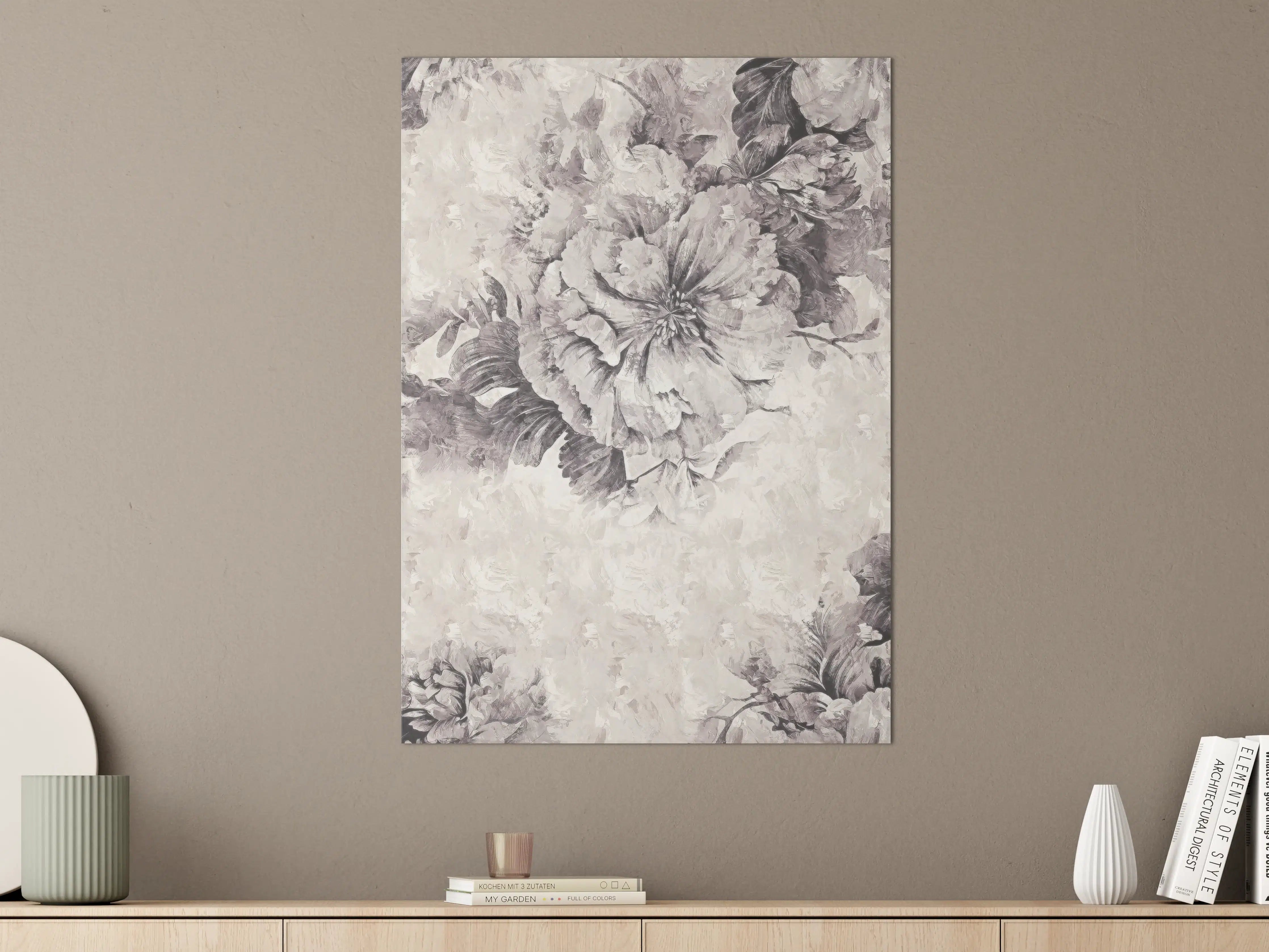 Große Wandbilder - Grau-Weißes Blumenmuster Poster