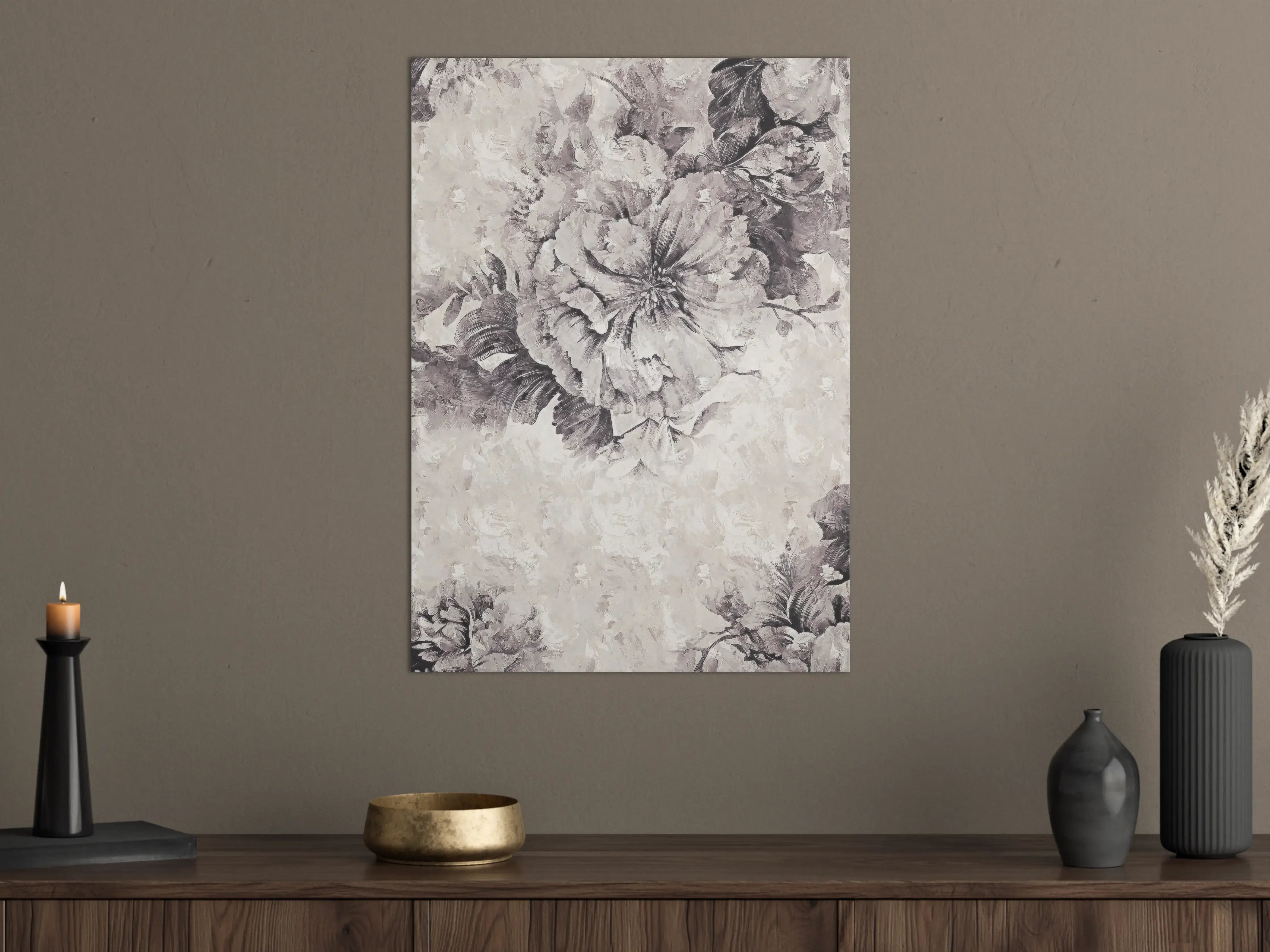 Große Wandbilder - Grau-Weißes Blumenmuster Poster