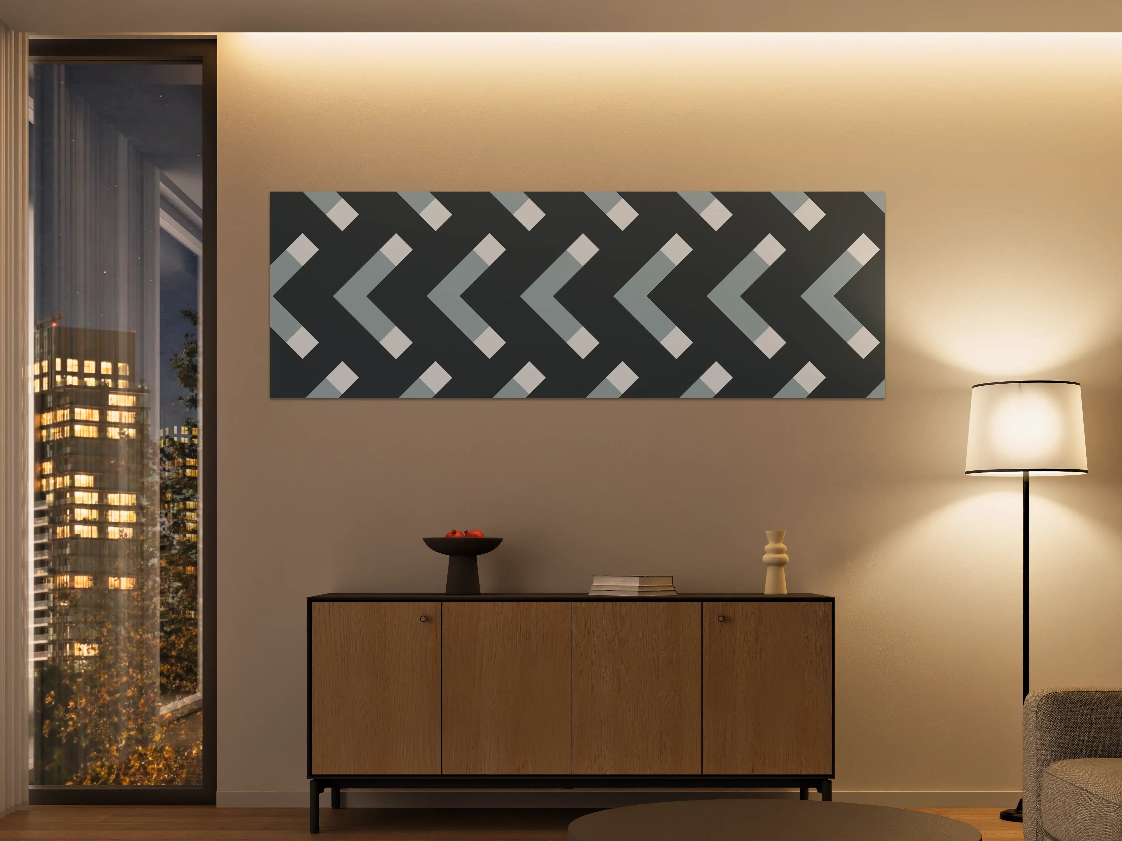 Große Wandbilder - Grau-Weißes Chevron Muster