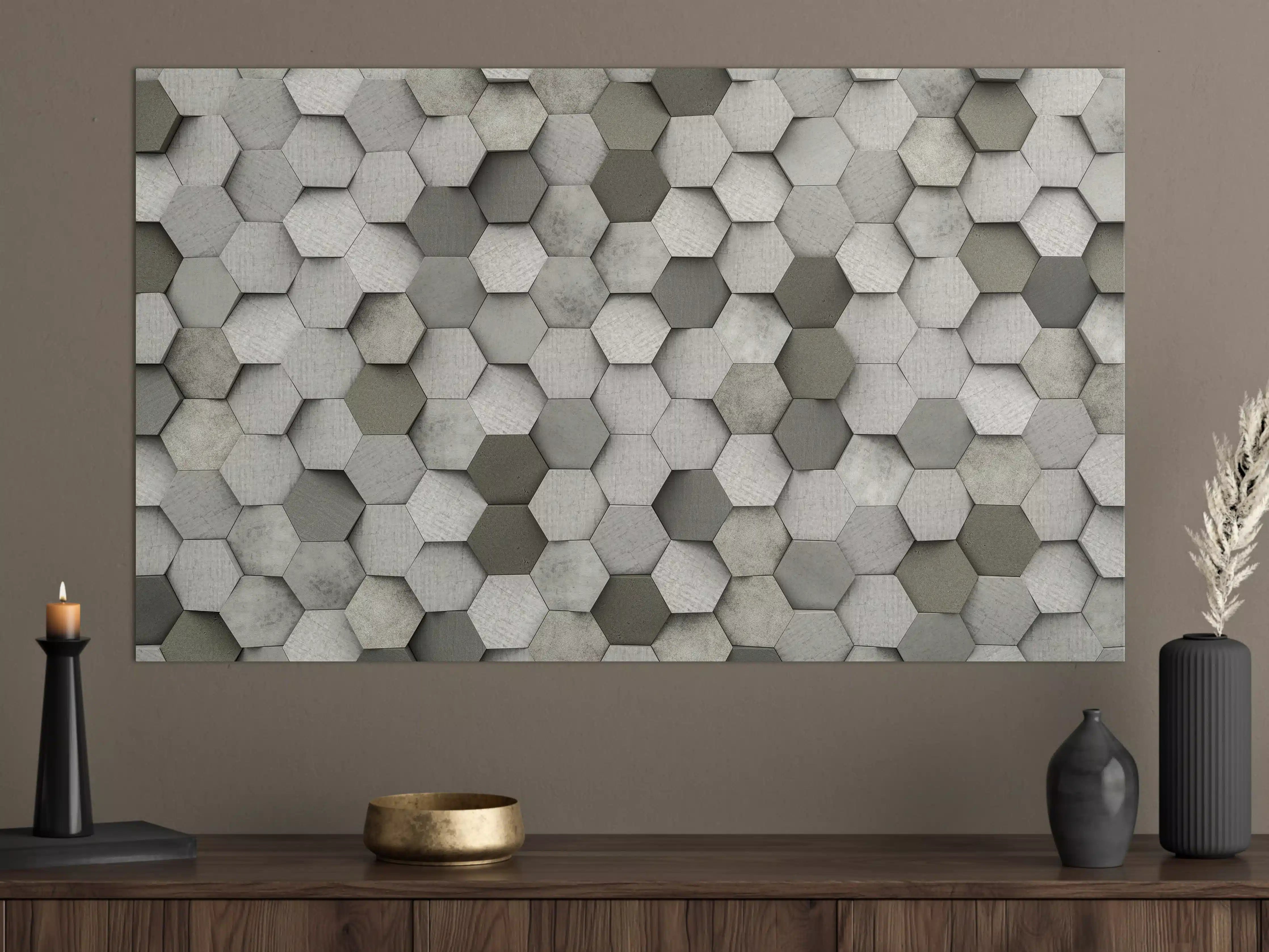 Große Wandbilder - Graue 3D-Hexagone Wandkunst
