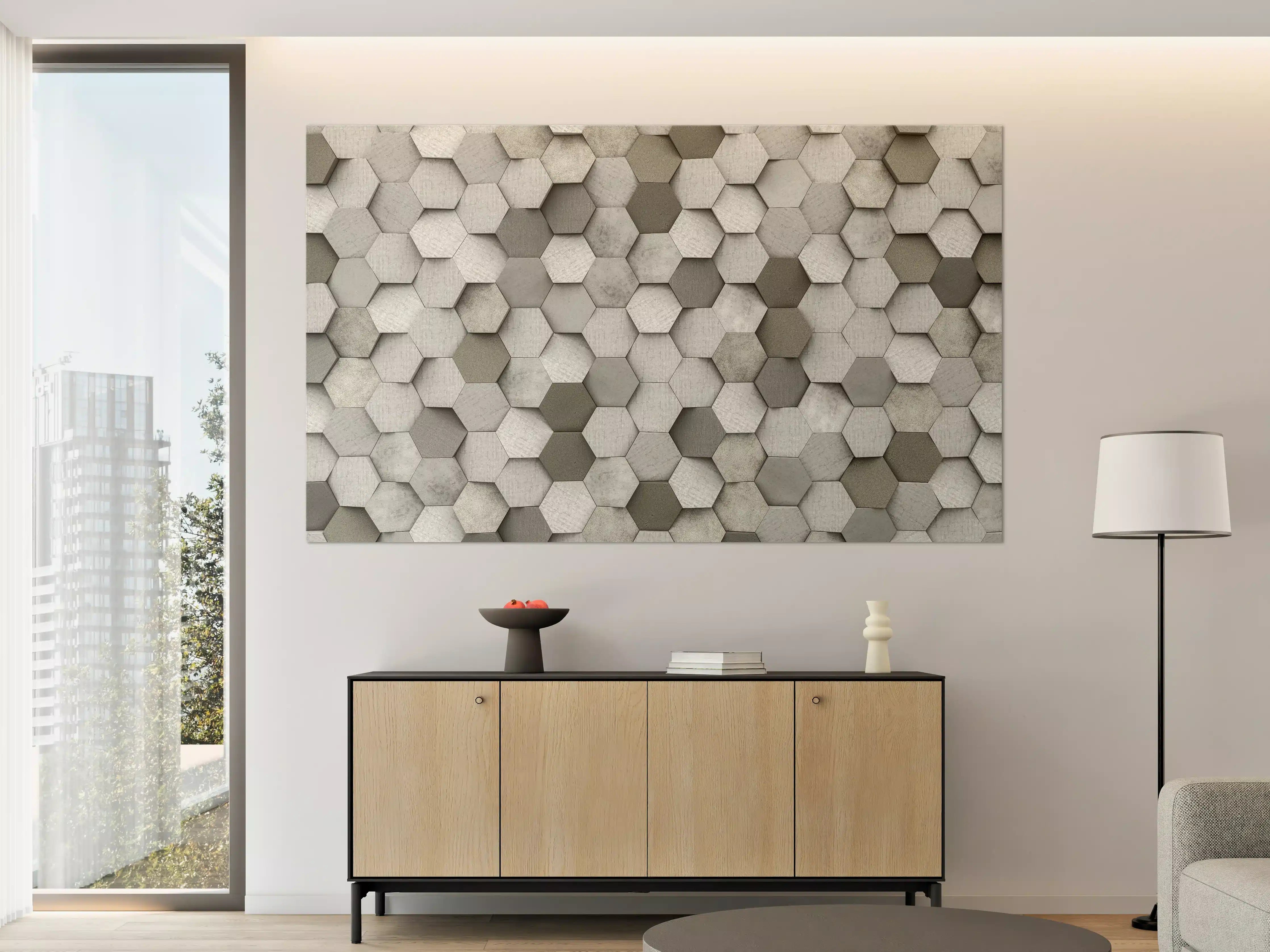 Große Wandbilder - Graue 3D-Hexagone Wandkunst