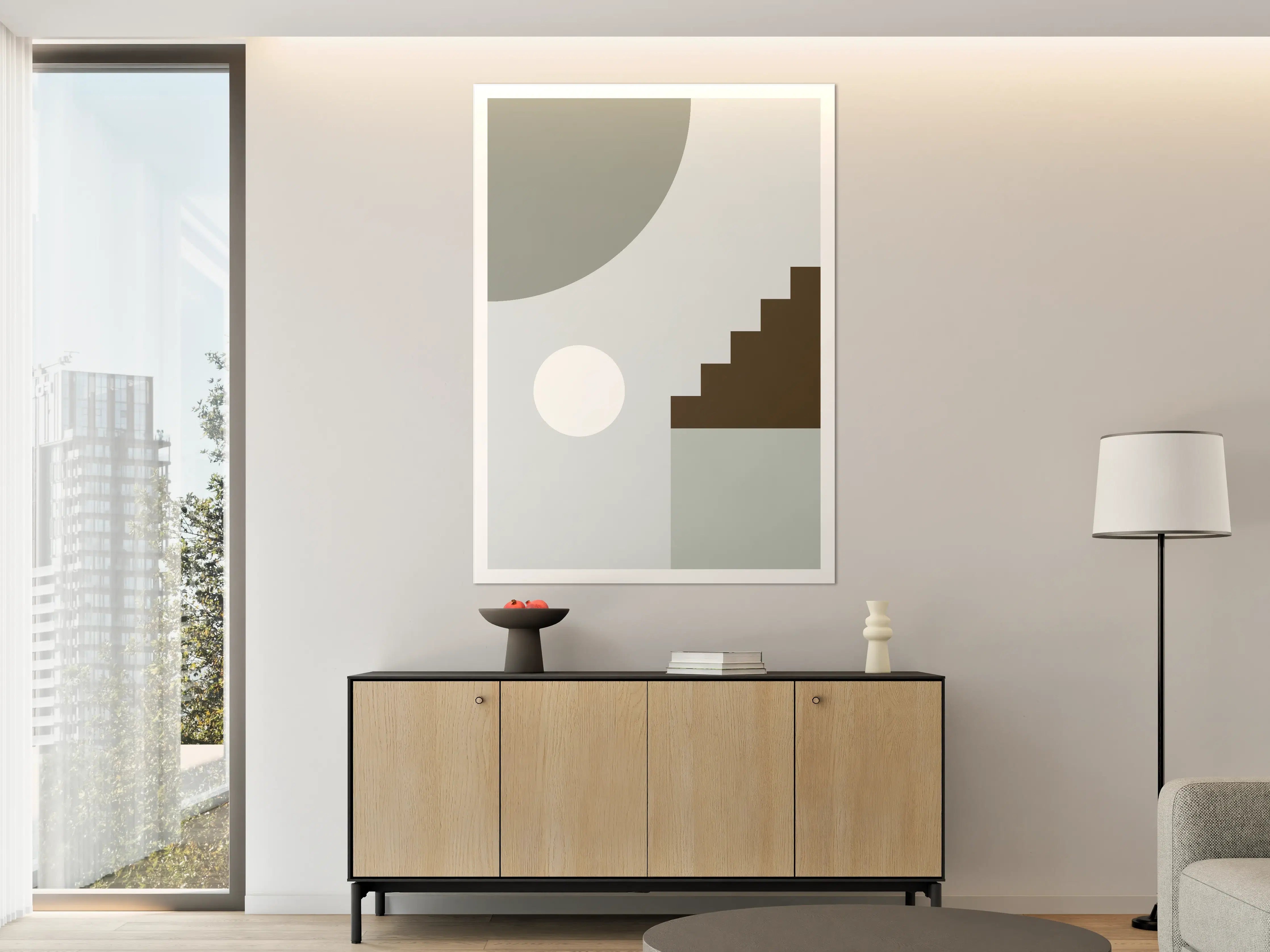 Große Wandbilder - Graue Akzente in Weiß: Moderne Wandkunst