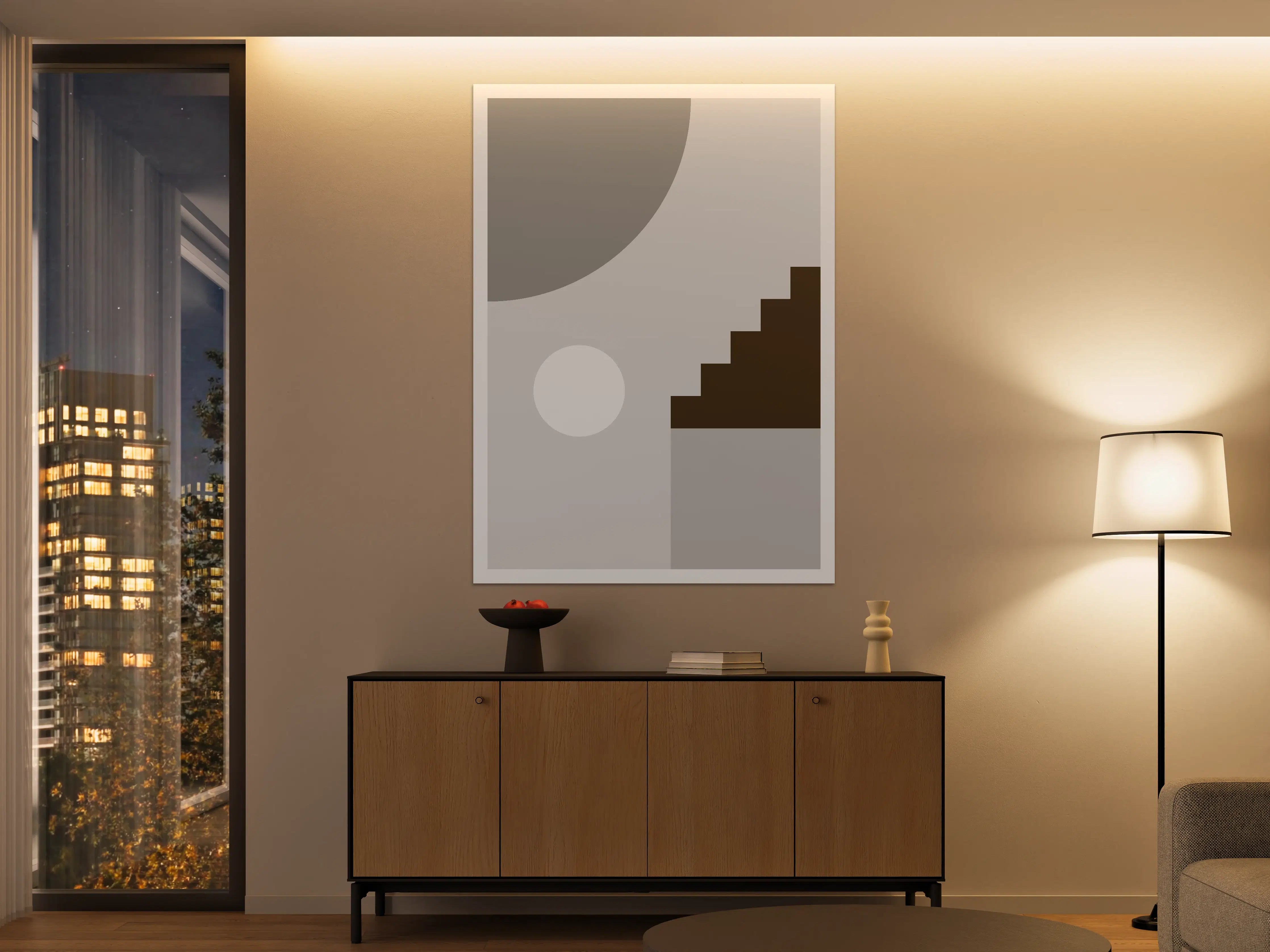 Große Wandbilder - Graue Akzente in Weiß: Moderne Wandkunst