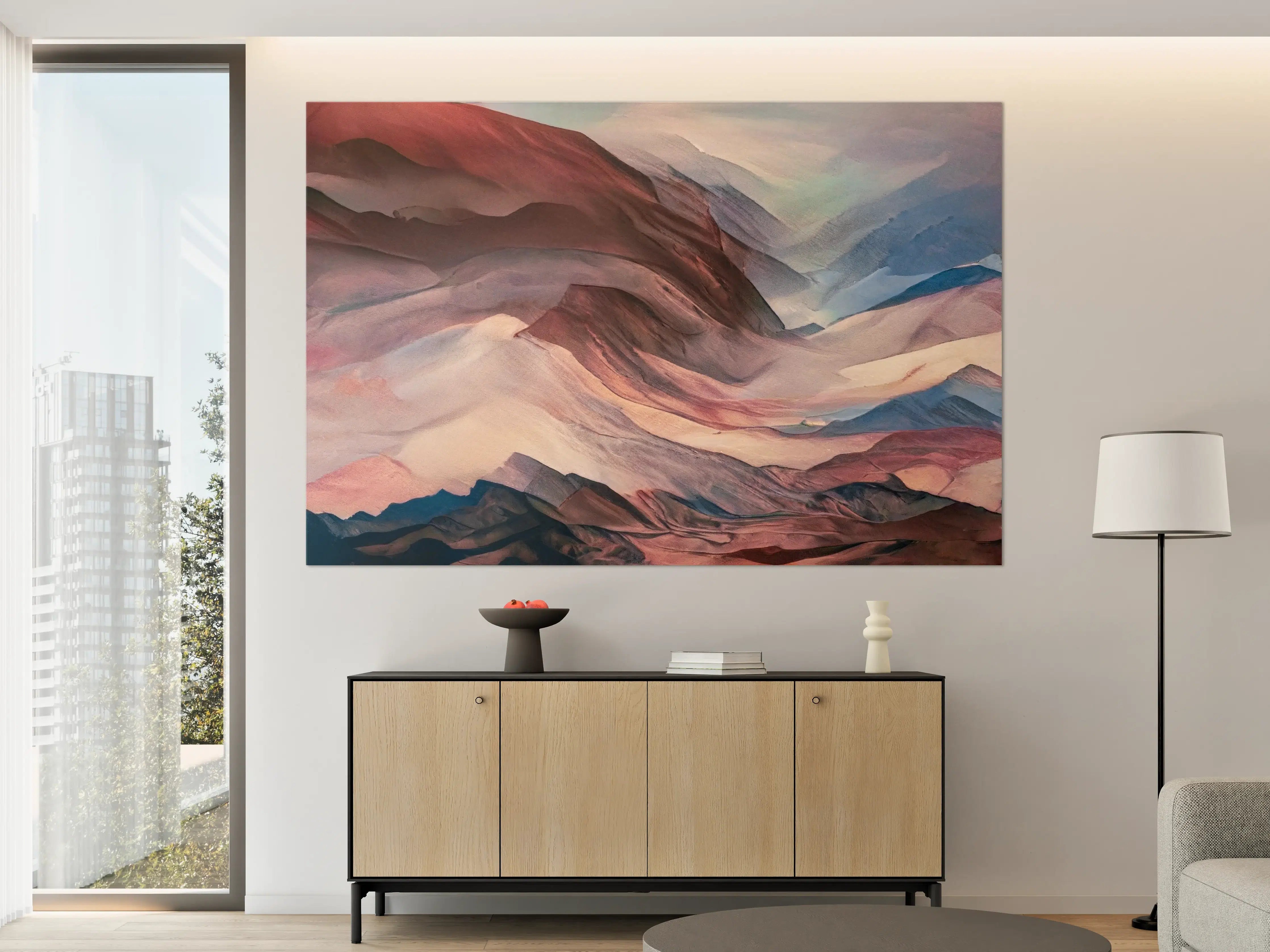 Große Wandbilder - Graue Berglandschaft in Pastell