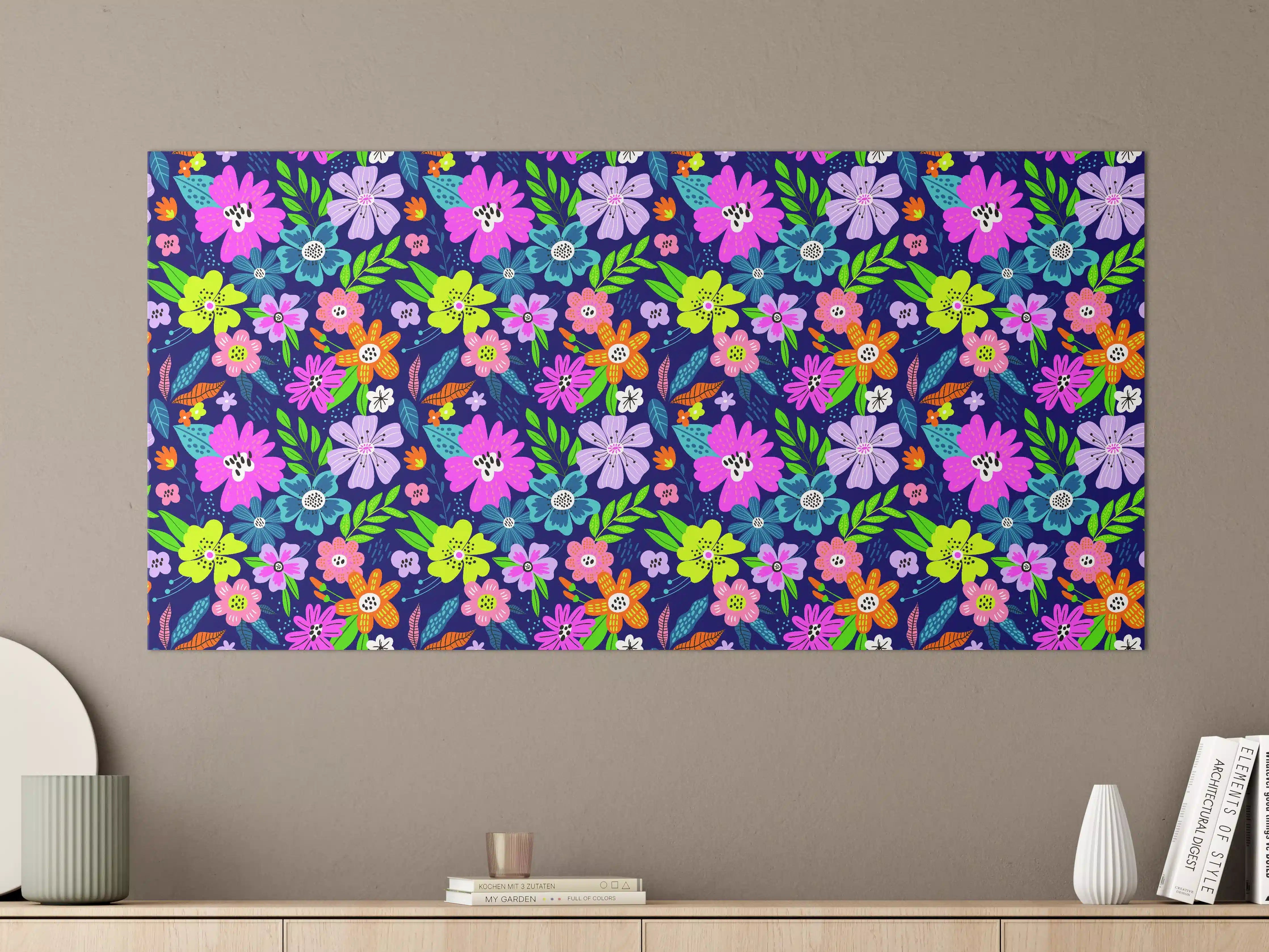 Große Wandbilder - Graue Blüten auf dunklem Grund