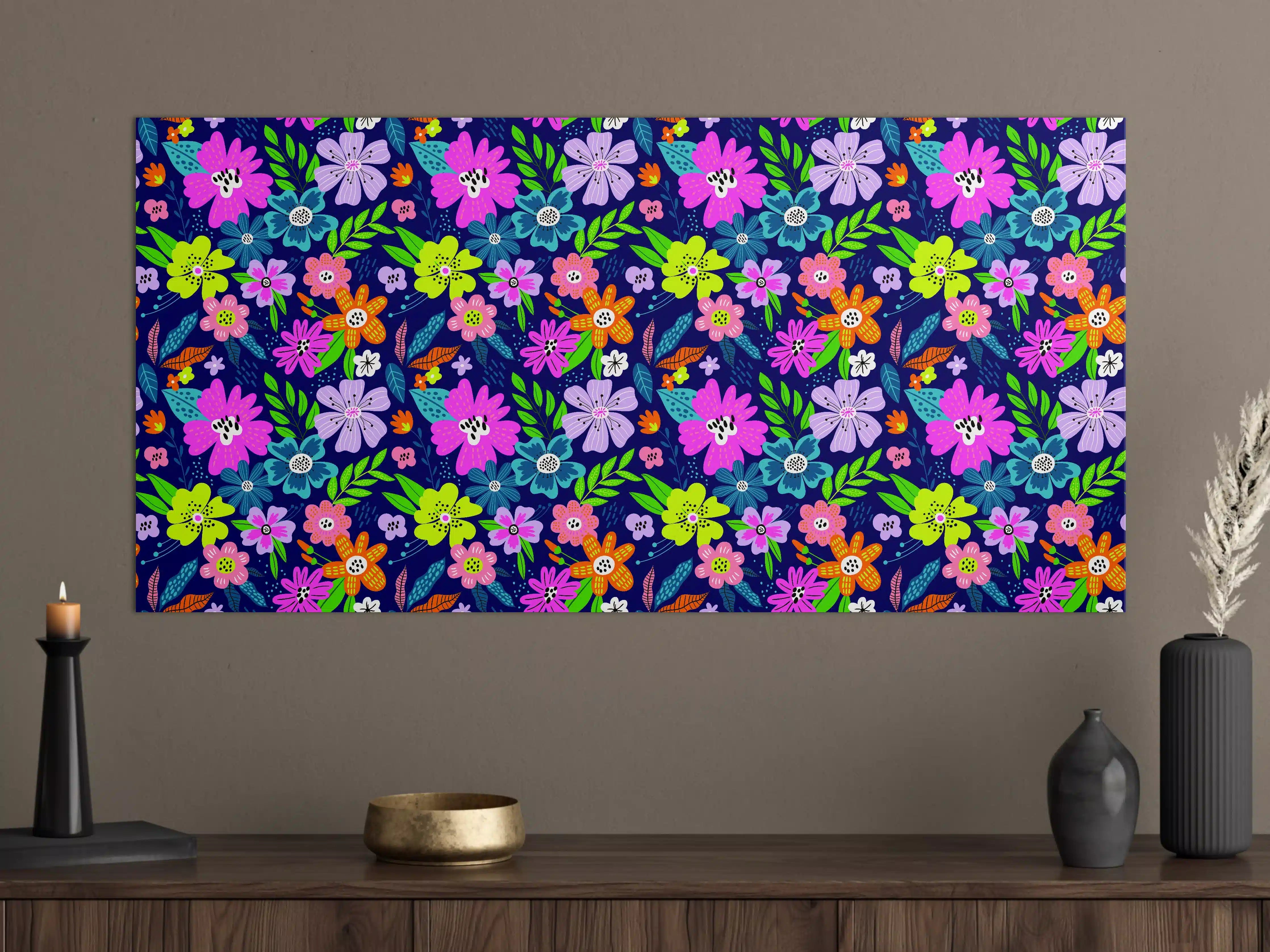 Große Wandbilder - Graue Blüten auf dunklem Grund