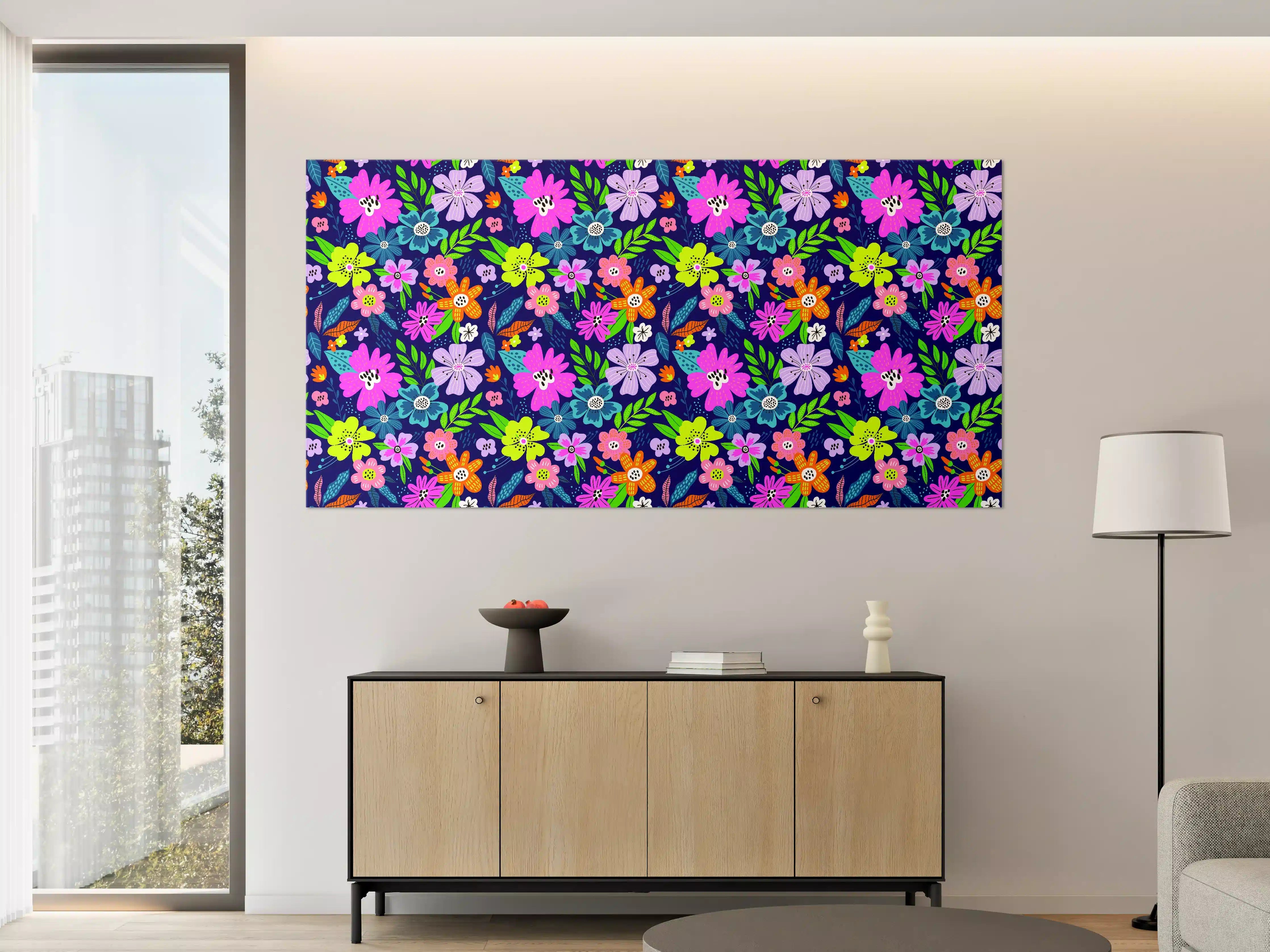 Große Wandbilder - Graue Blüten auf dunklem Grund