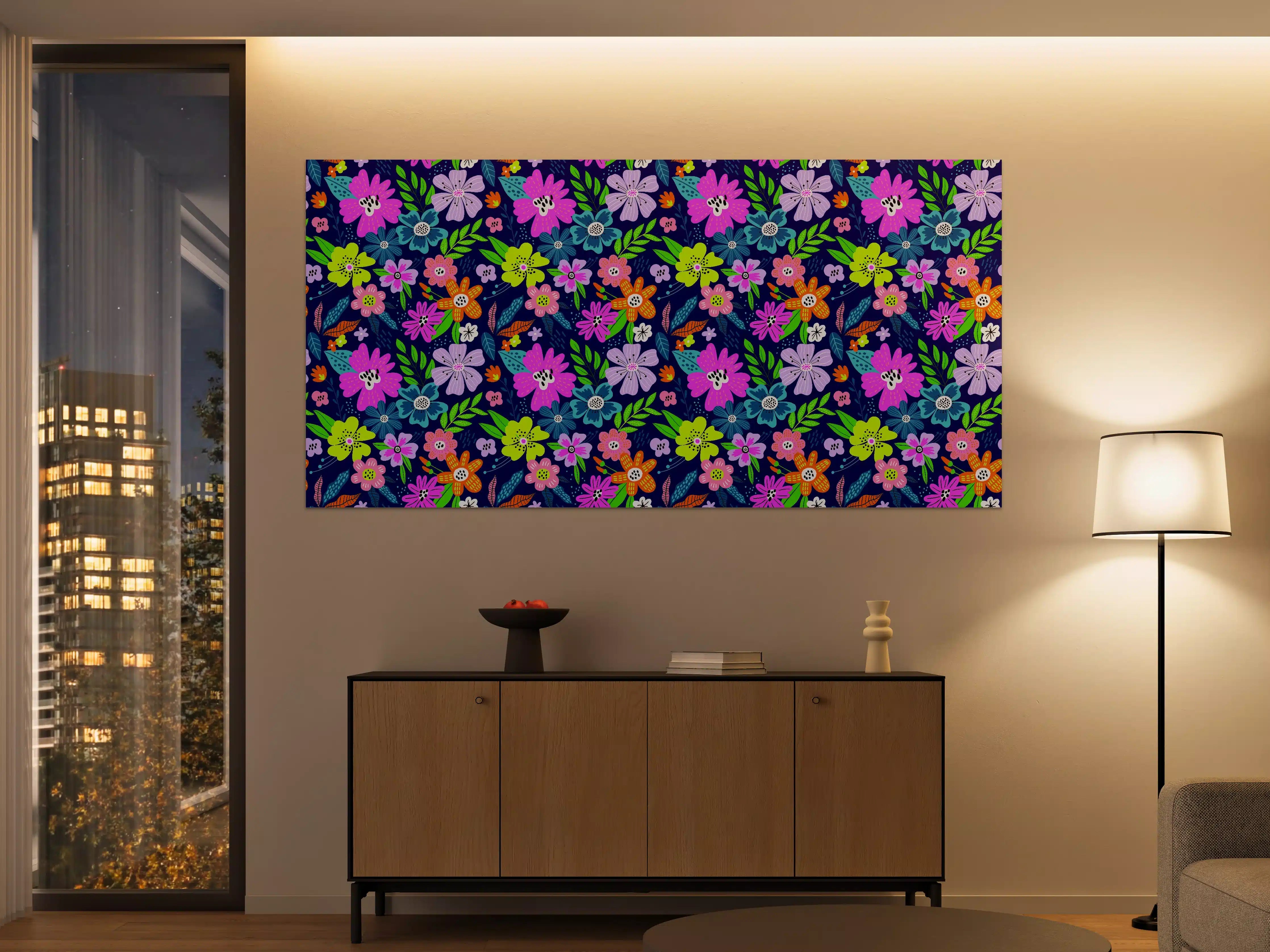 Große Wandbilder - Graue Blüten auf dunklem Grund