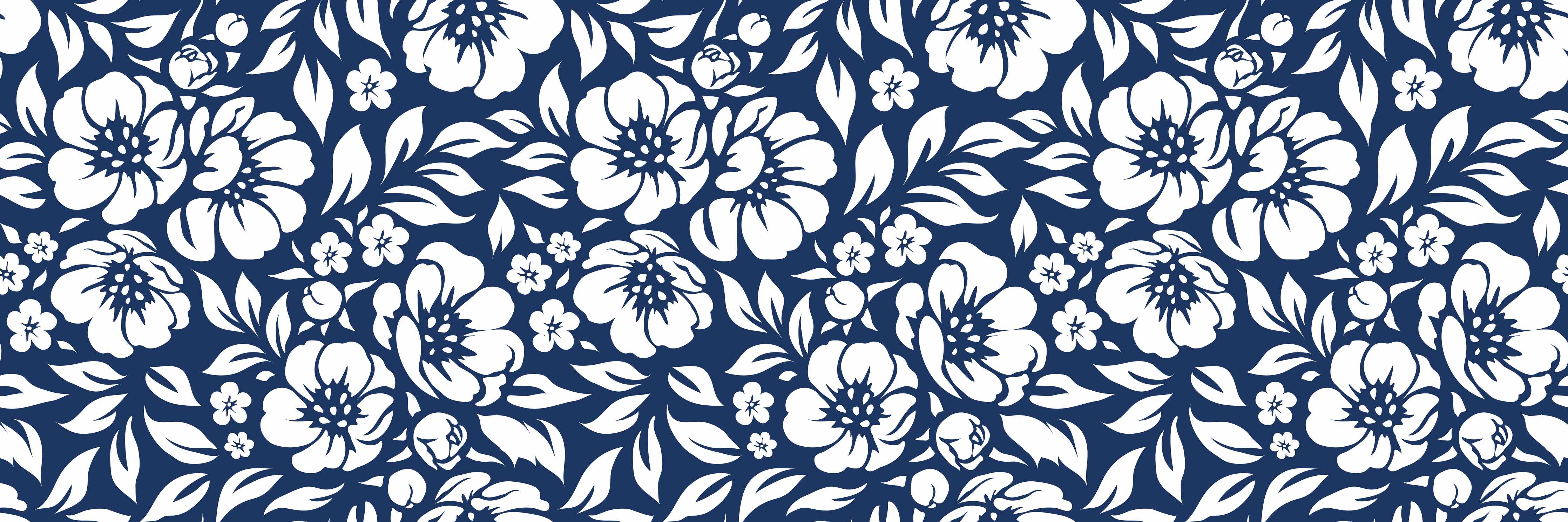 Große Wandbilder-Graue Blüten im Blau-Weiß-Muster