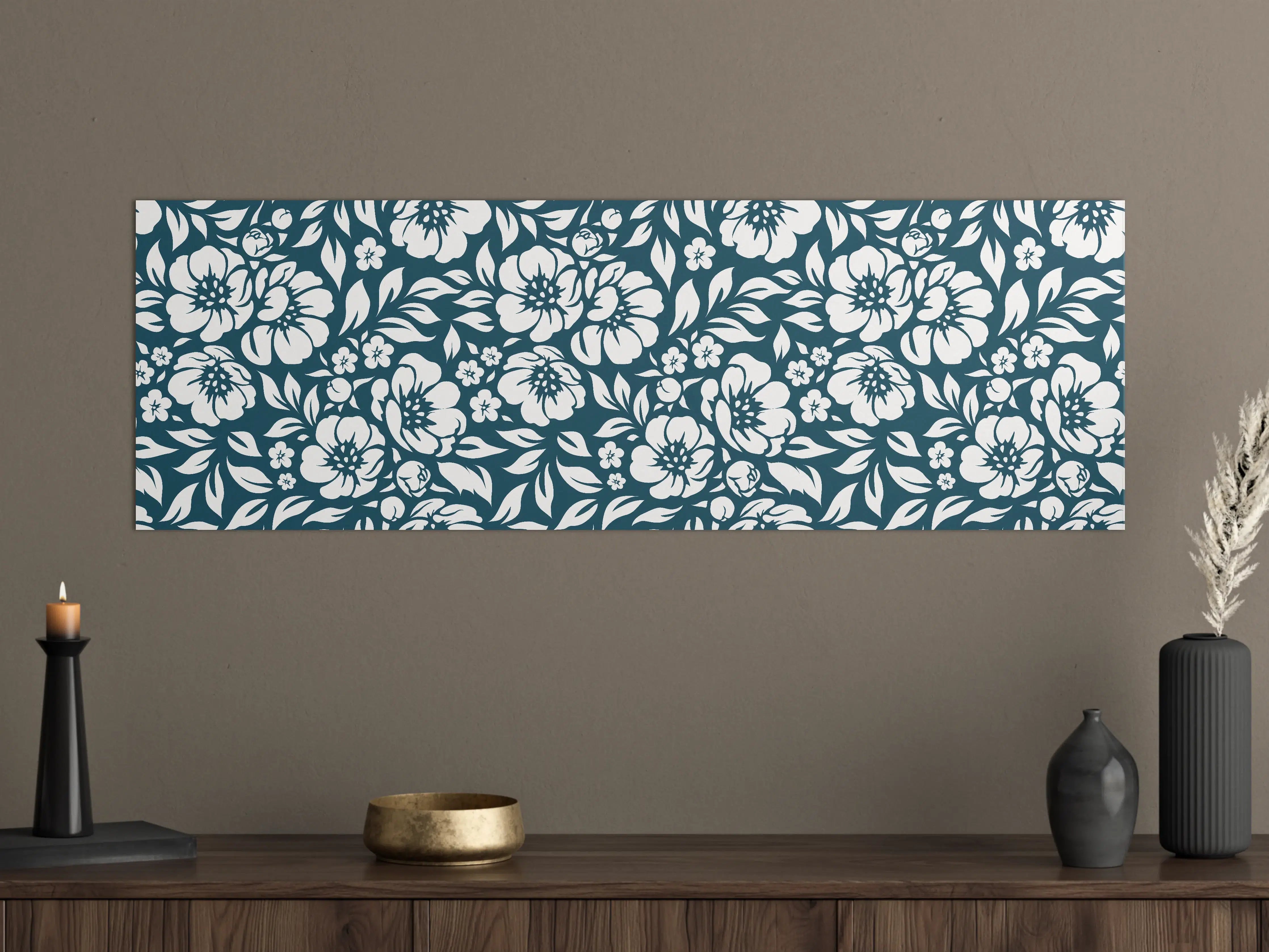 Große Wandbilder - Graue Blüten im Blauweiß