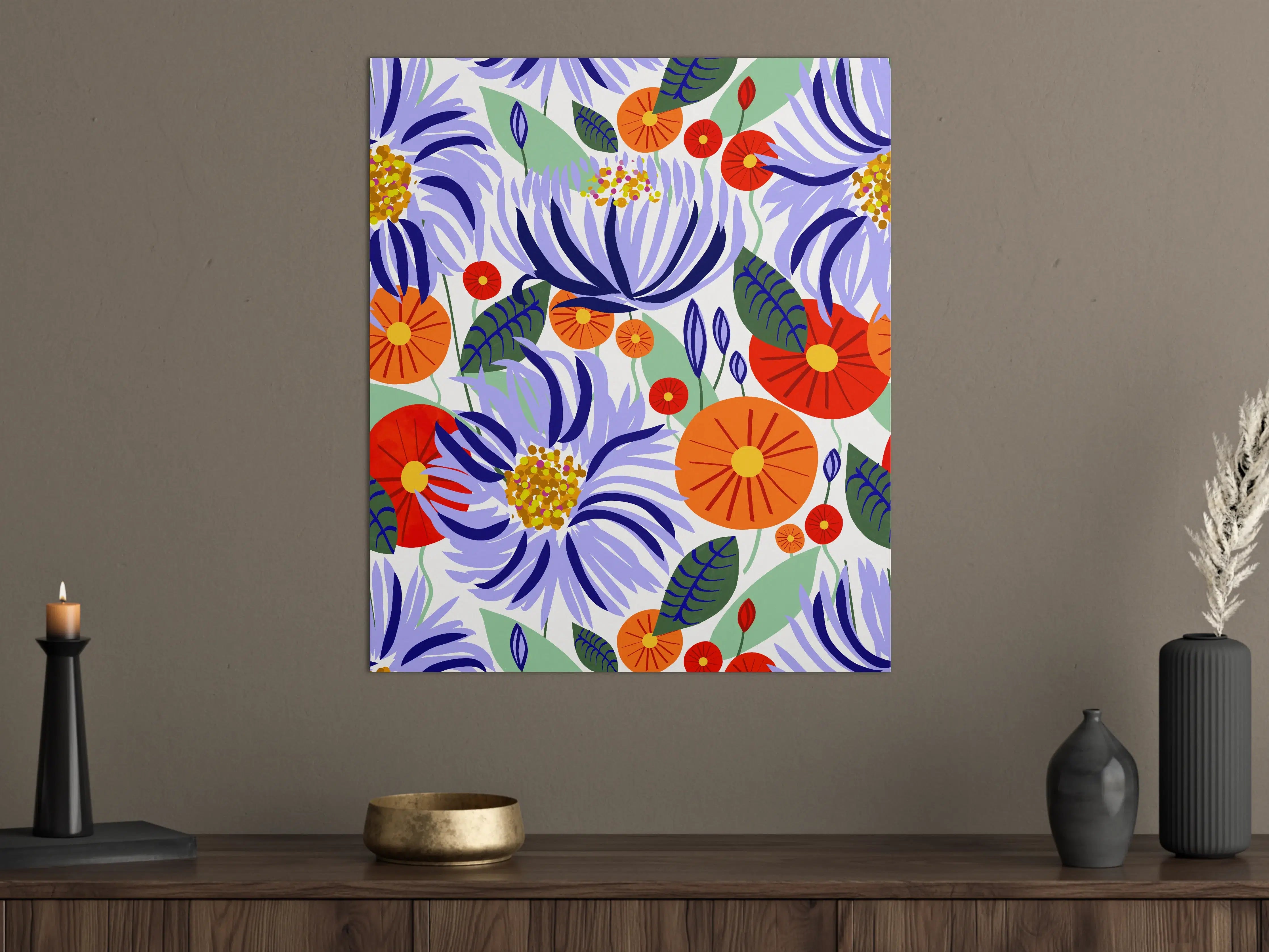 Große Wandbilder - Graue Blumen in leuchtenden Farben