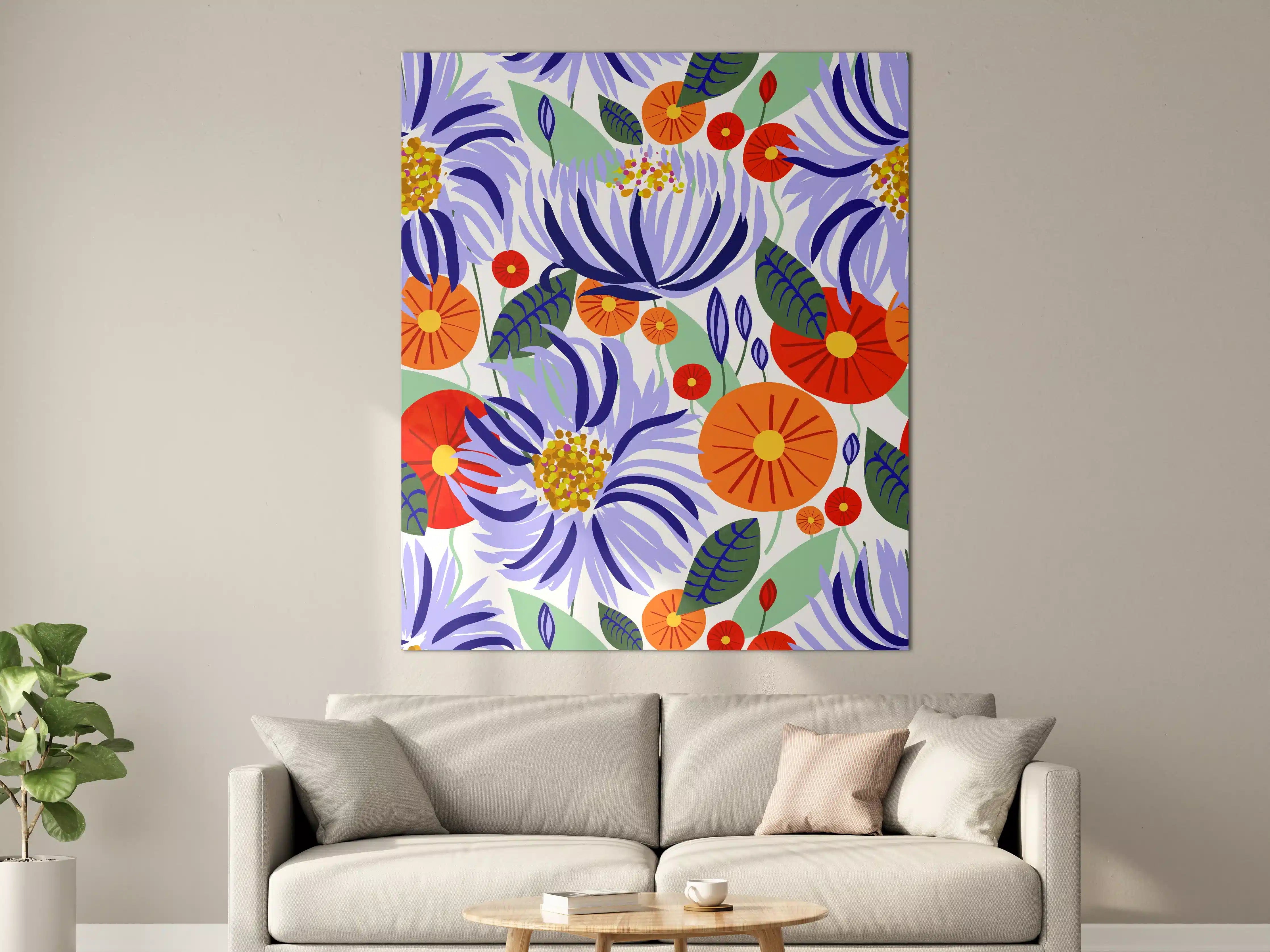 Große Wandbilder - Graue Blumen in leuchtenden Farben